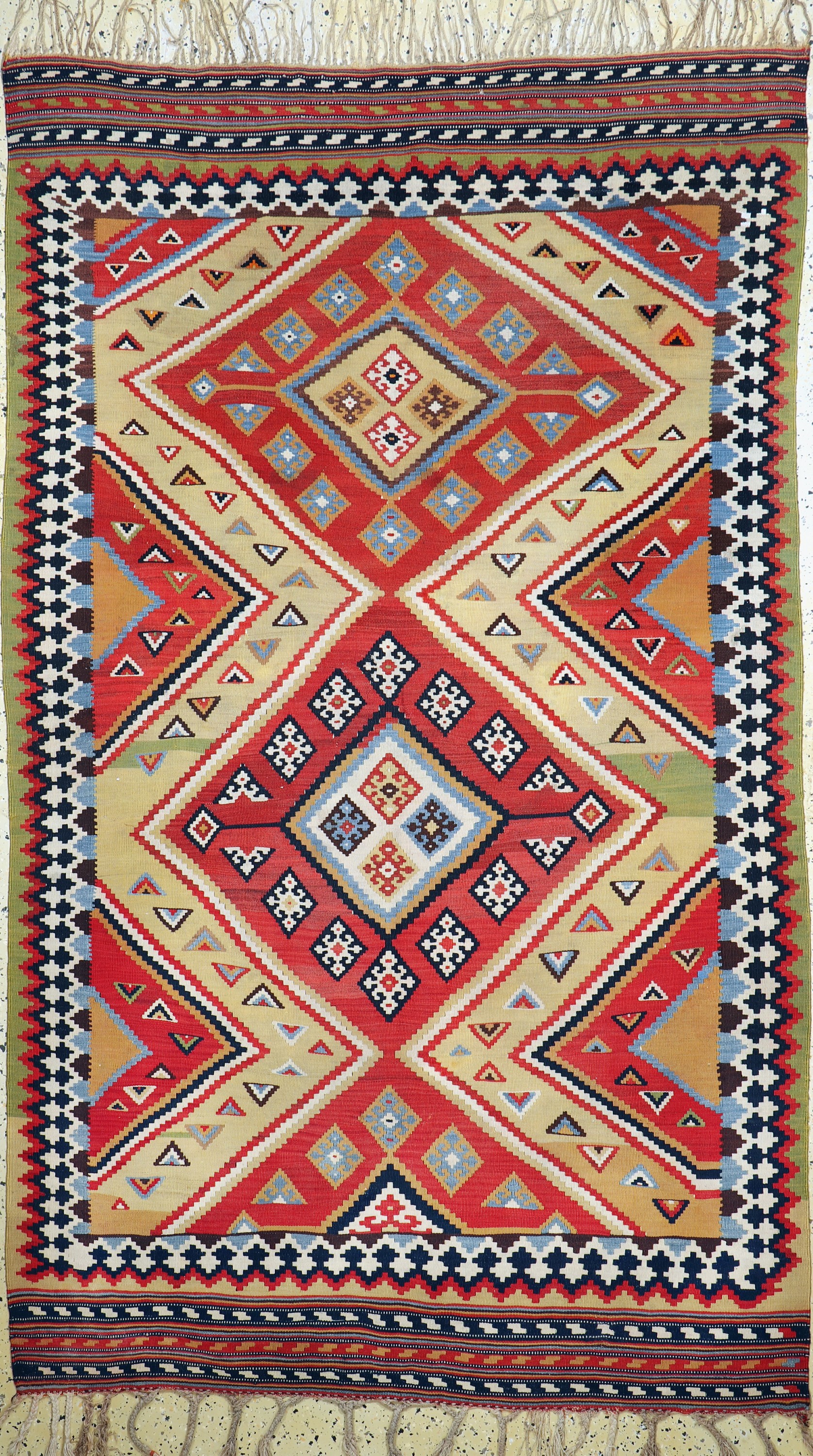 Ghaschgai Kelim fein antik, Persien, um 1900, Wolle auf Wolle, ca. 244 x 145 cm, EHZ: 1-2