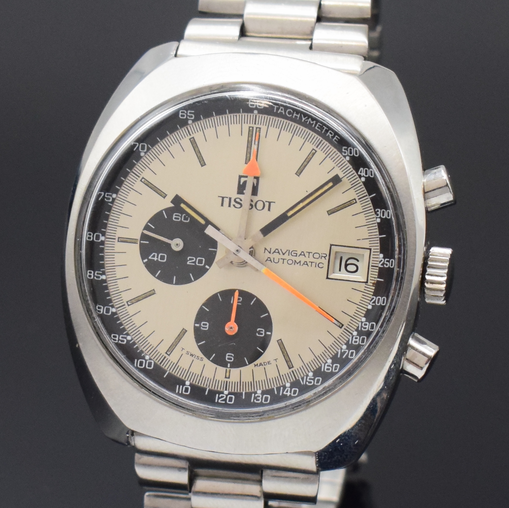 Detail a: TISSOT Navigator Herrenarmbanduhr Referenz 45 501 mit Chronograph in Stahl, Schweiz um 1970, Automatik, 2-teil. Geh., Boden geschr., neutr. ...