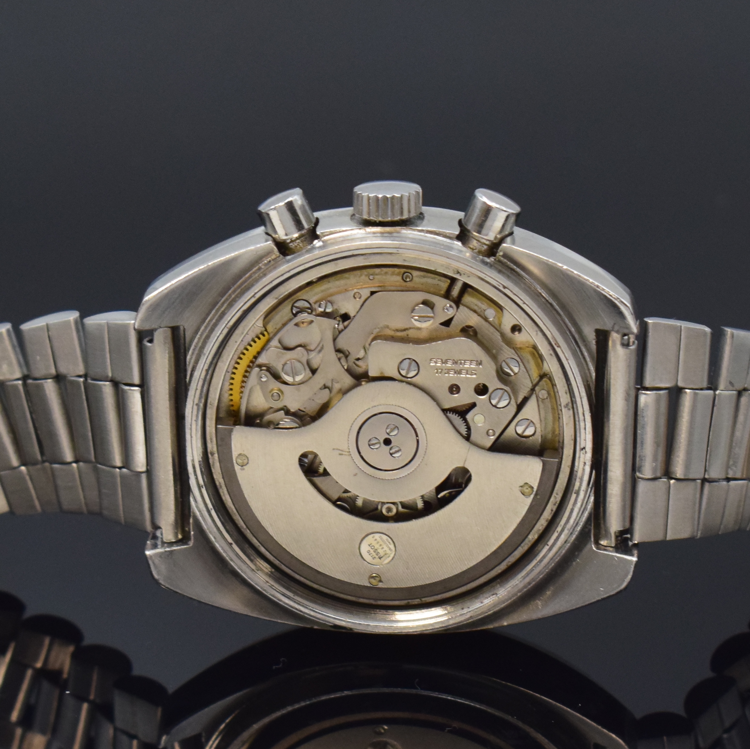 Detail d: TISSOT Navigator Herrenarmbanduhr Referenz 45 501 mit Chronograph in Stahl, Schweiz um 1970, Automatik, 2-teil. Geh., Boden geschr., neutr. ...