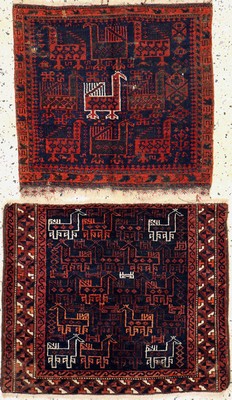 Image Pair of Baloch bag faces, Persia, 19th century, wool on wool, approx. 53 x 63 cm, ...