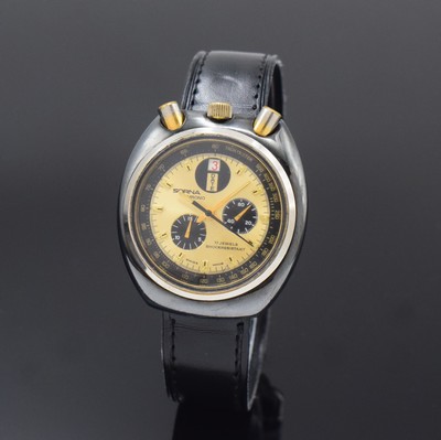 Image SORNA Herrenchronograph sogenannte Bullhead, Schweiz um 1975, Handaufzug, schwarz ...