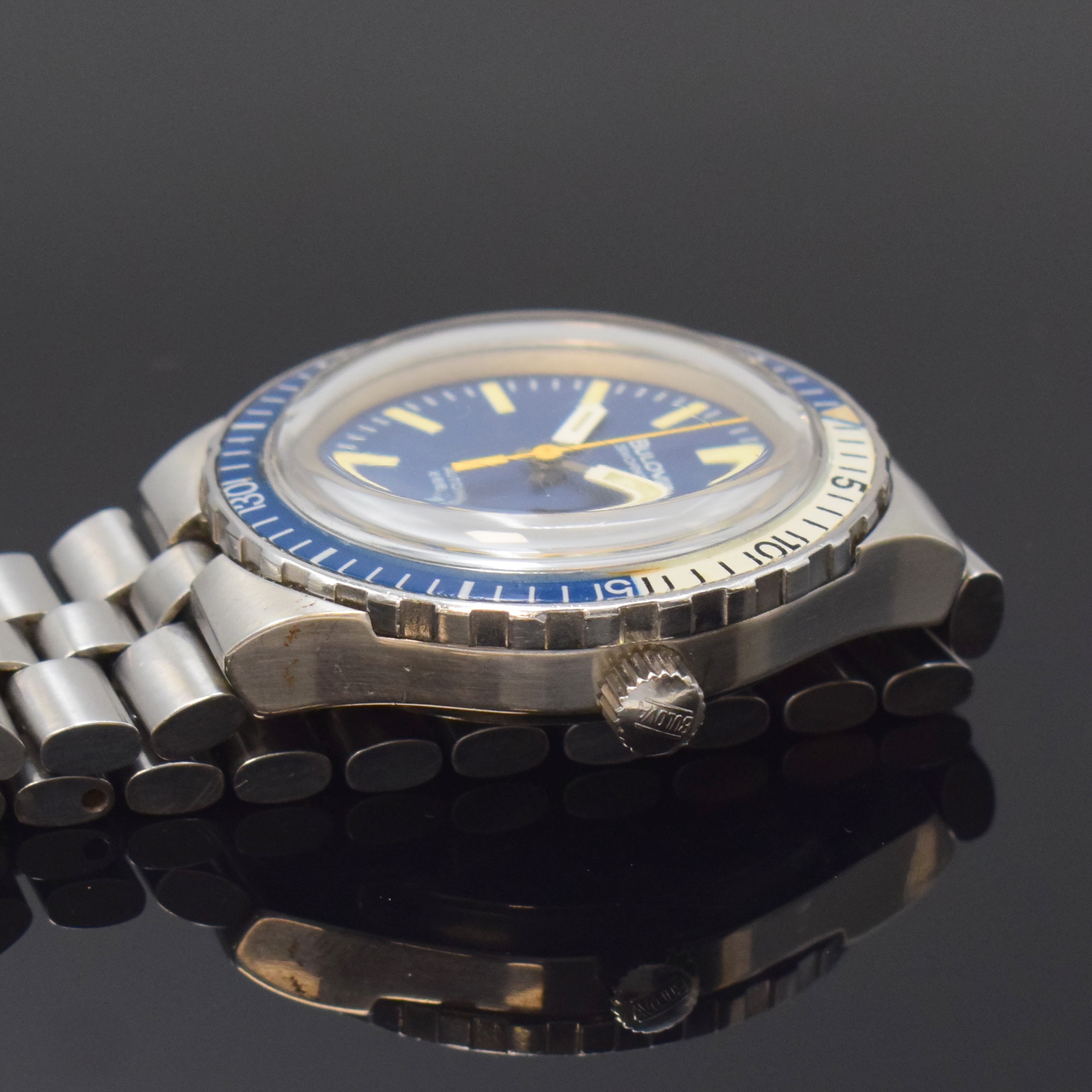 Detail c: BULOVA Snorkel Herrenarmbanduhr in stahl, Schweiz um 1970, Automatik, orig. Gliederband m. Faltschl., Boden verschr., Lünette m. 60er Teilung beids. ...