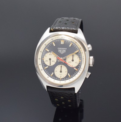 Image HEUER Carrera reference 73653 rare and unpolished chronograph in steel, Switzerland ...