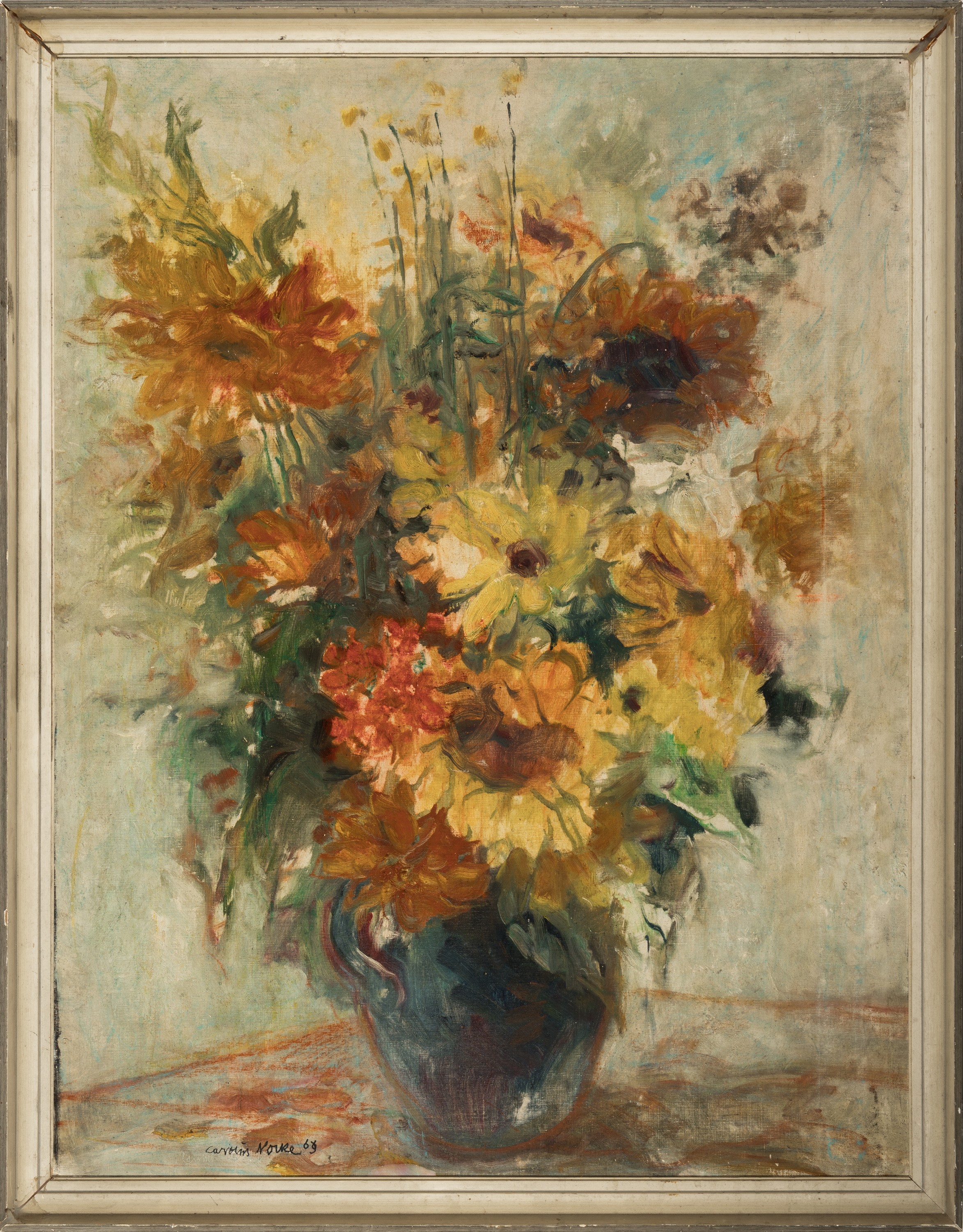 Carolus Vocke, 1899 Heilbronn-1979 Mannheim, üppiges Blumenstillleben, Öl/Hartfaser, links unten sign. und dat. 69, ca. 106x80 cm, R. ca.113x84 cm