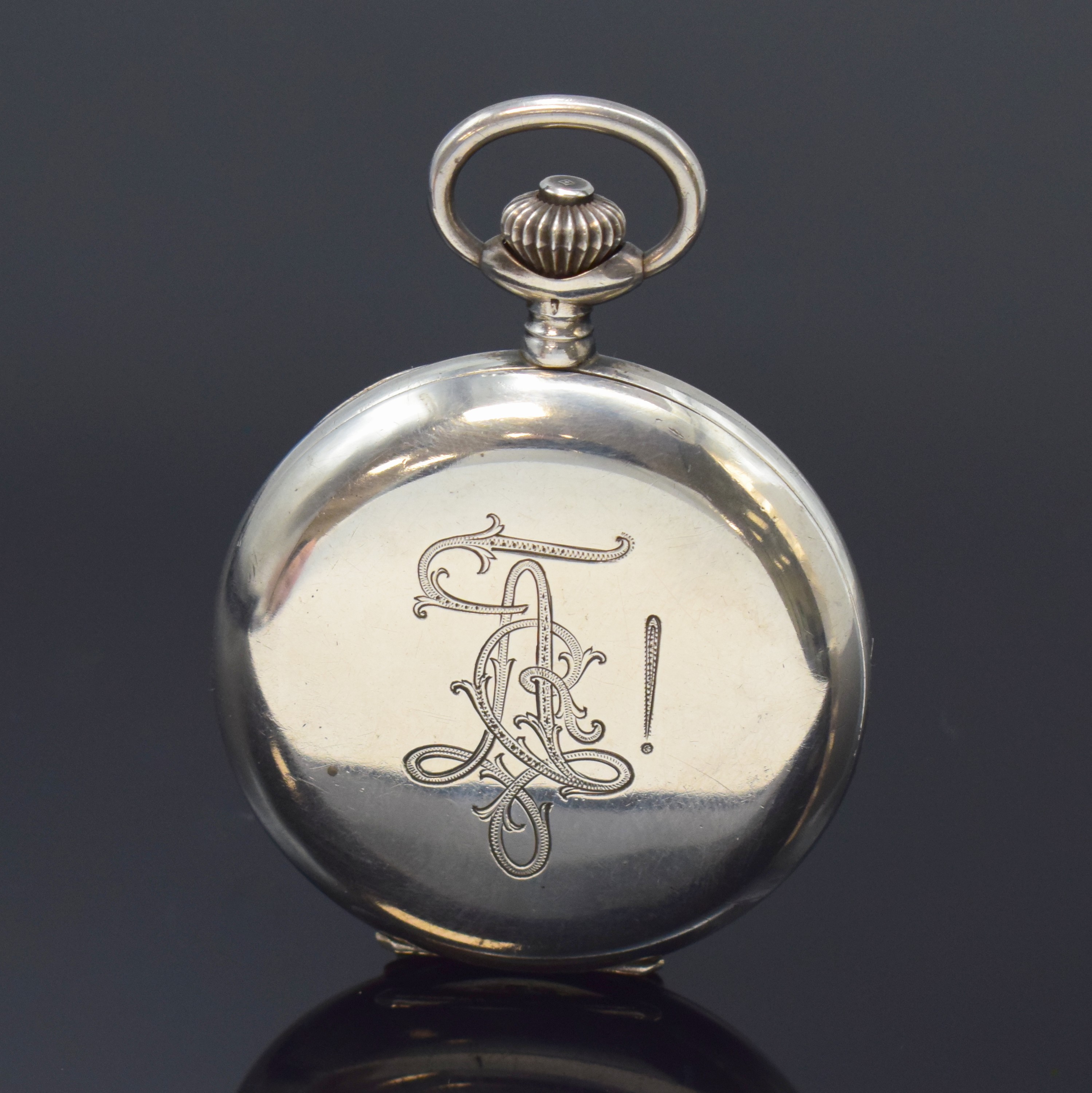 Detail b: Herrensavonette mit Minutenrepetition in Silber, Schweiz um 1920, glattes Geh. dell. m. Monogramm-Grav. auf dem Sprungdeckel, Emailzifferbl., arab. ...