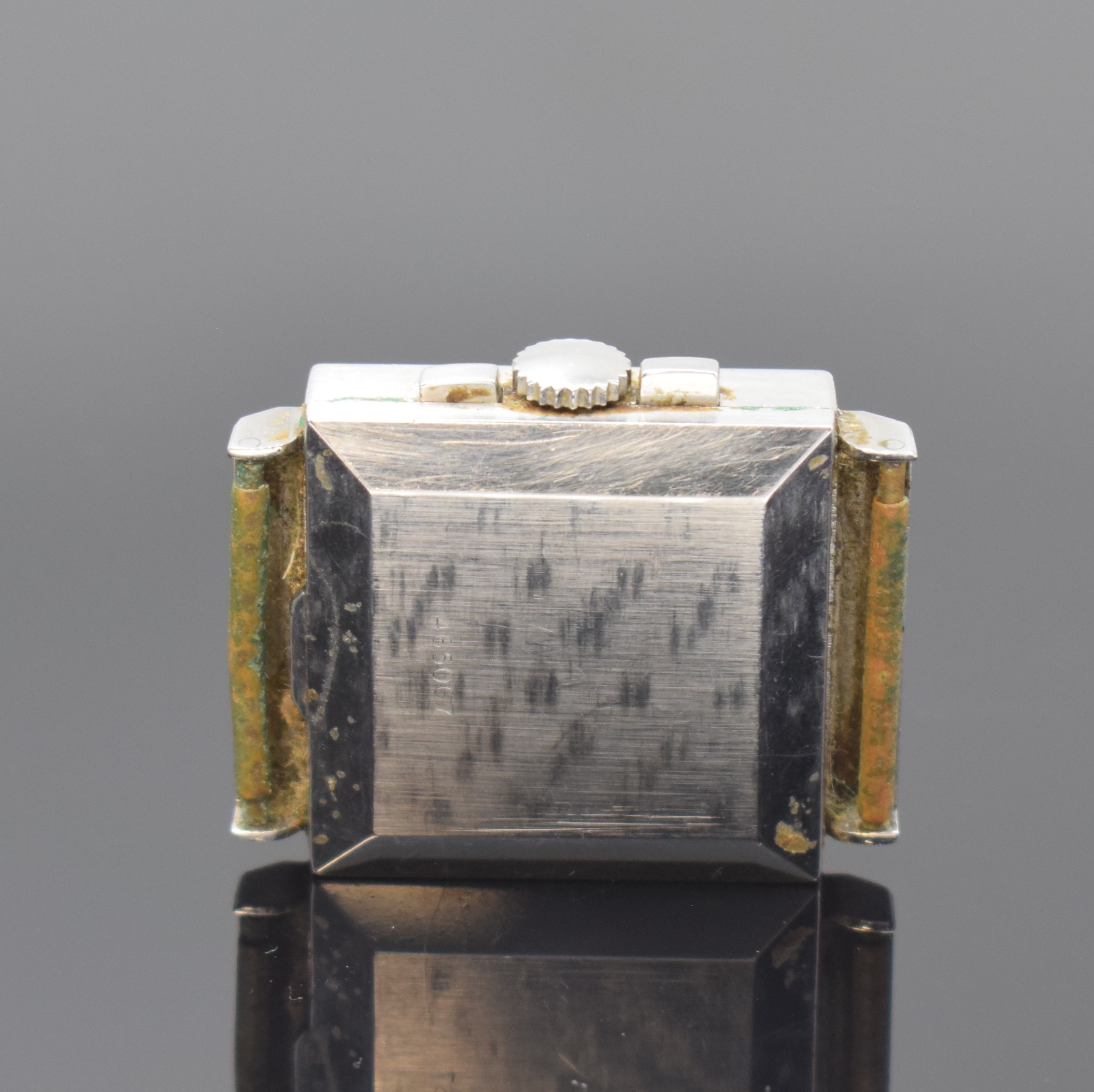 Detail b: BREITLING quadratischer Chronograph in Stahl, Schweiz um 1945, Handaufzug, Werk nicht komplett, 2-tlg. Geh. m. verdeckten Anstößen, Boden ...