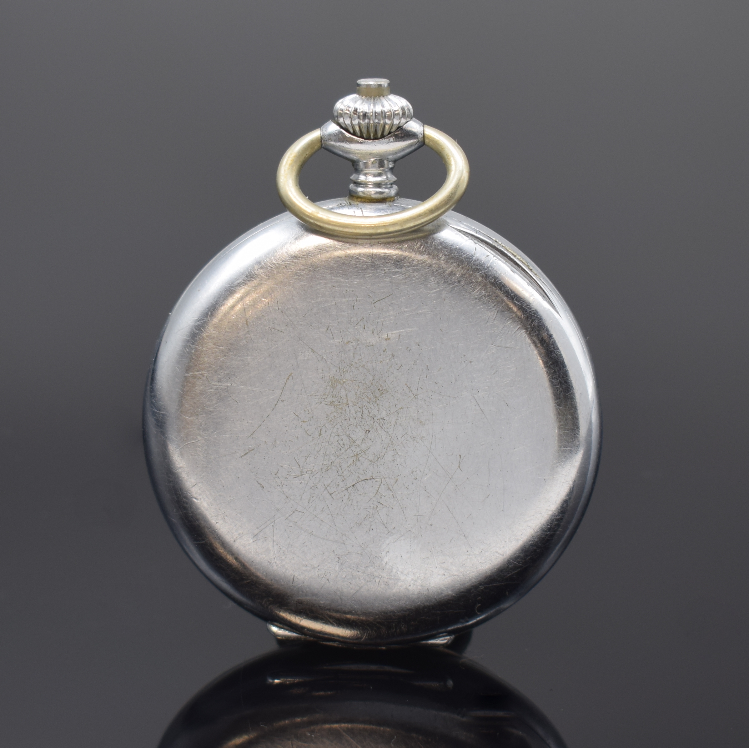 Detail a: MINERVA Taschenuhr mit Chronograph, Schweiz um 1935, verchr. Geh., Emailzifferbl. besch. m. Breguetzahlen, gebl. Breguetzeiger, versilb. ...