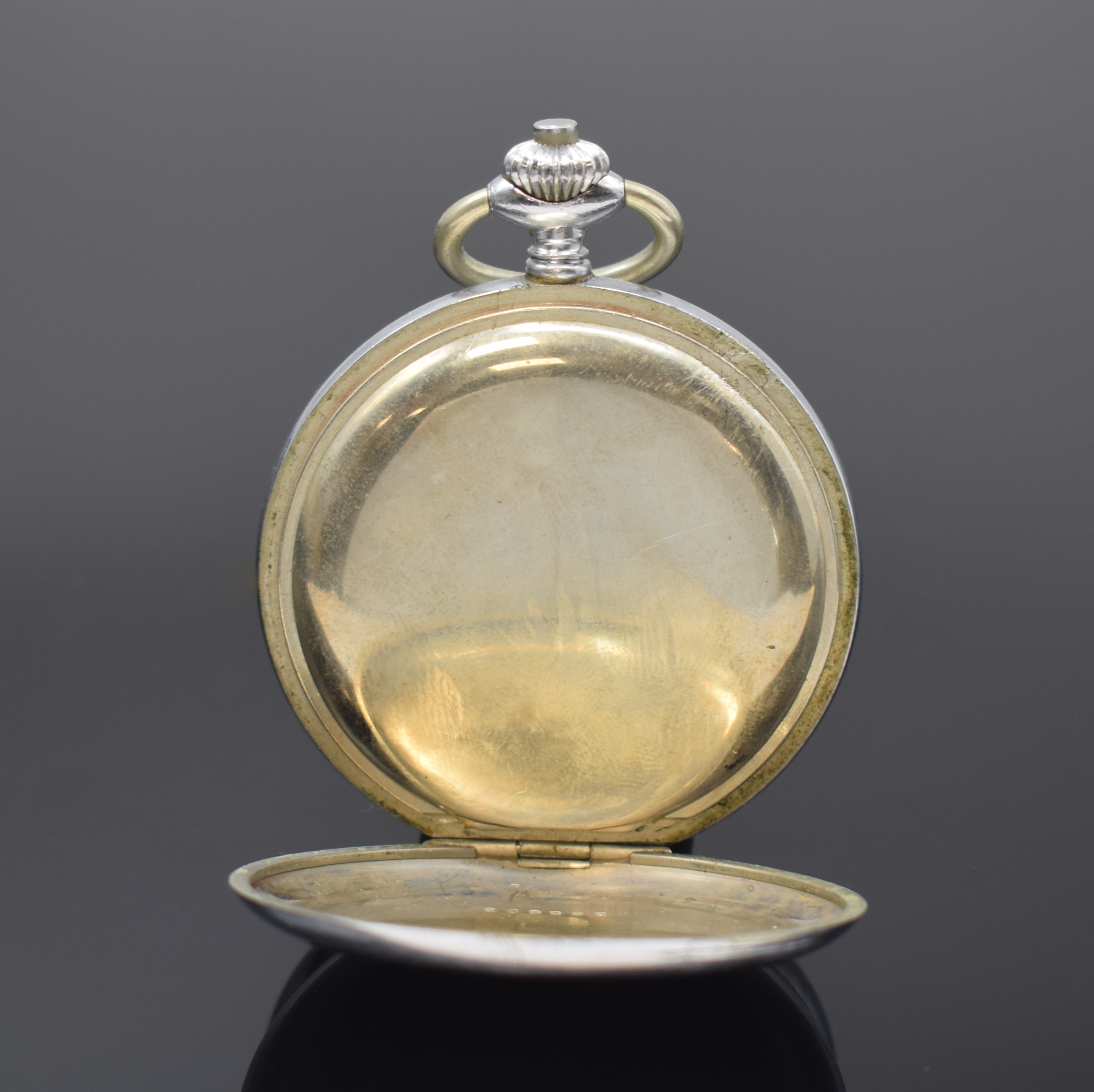 Detail c: MINERVA Taschenuhr mit Chronograph, Schweiz um 1935, verchr. Geh., Emailzifferbl. besch. m. Breguetzahlen, gebl. Breguetzeiger, versilb. ...