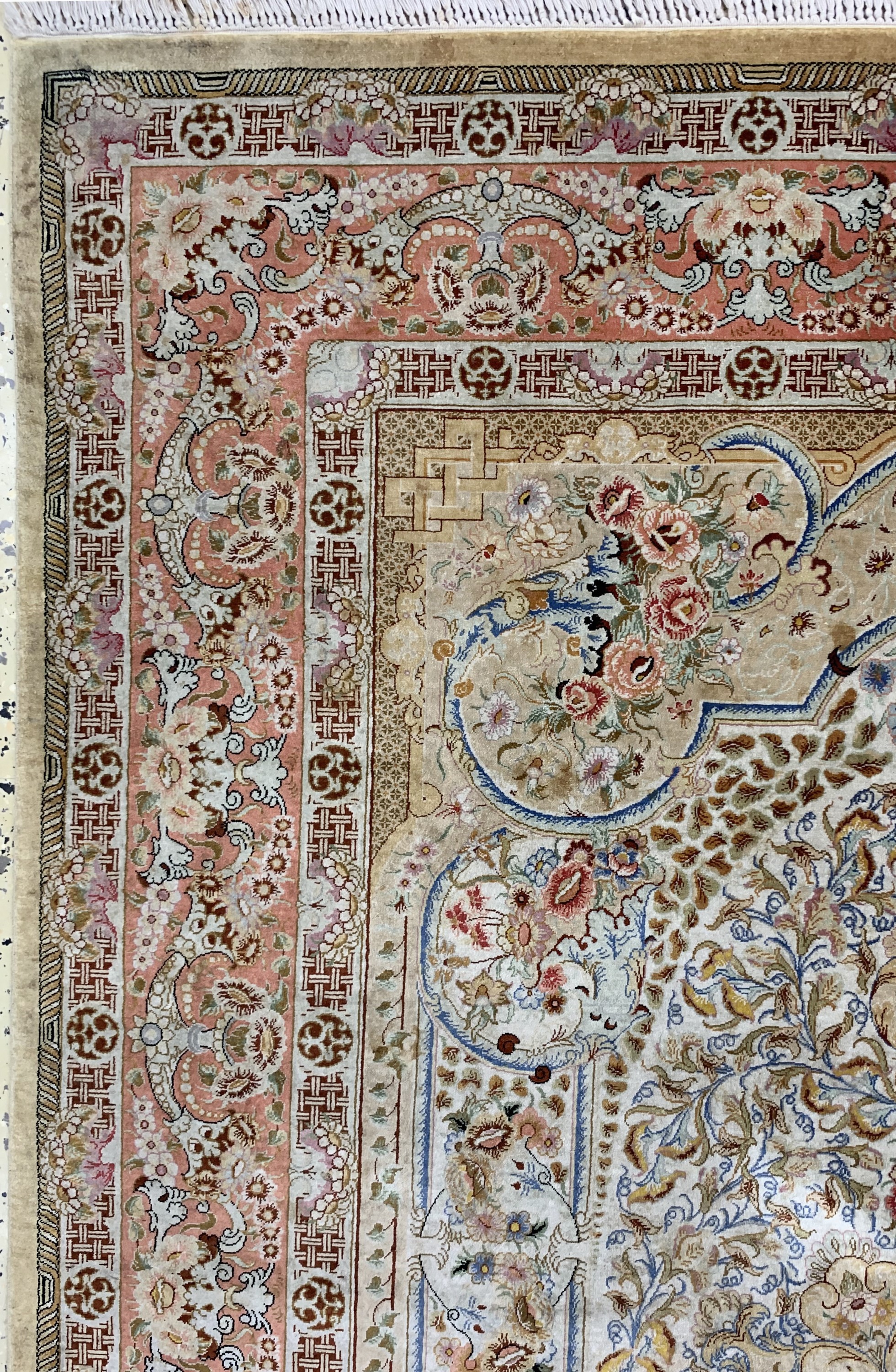 Detail d: Ghom Seide fein, signiert, Persien, Ende 20.Jhd, reine Naturseide, ca. 200 x 131 cm, ca. 1,0 Mio. Kn/qm, EHZ: 1-2