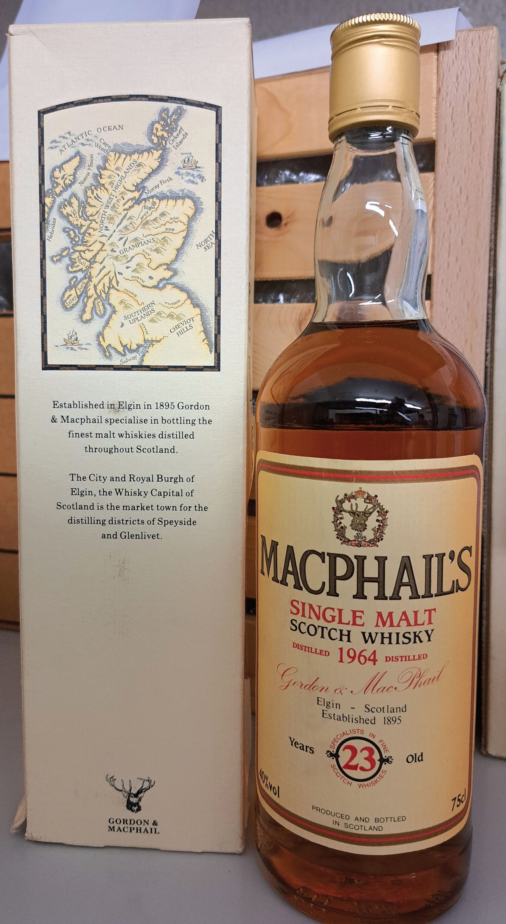 1 Flasche 1964 Gordon & MacPhail's, 23 Jahre alt, Single Malt Scotch Whisky, ca. 75cl, 40%Vol., Mid shoulder, in G&M Karton