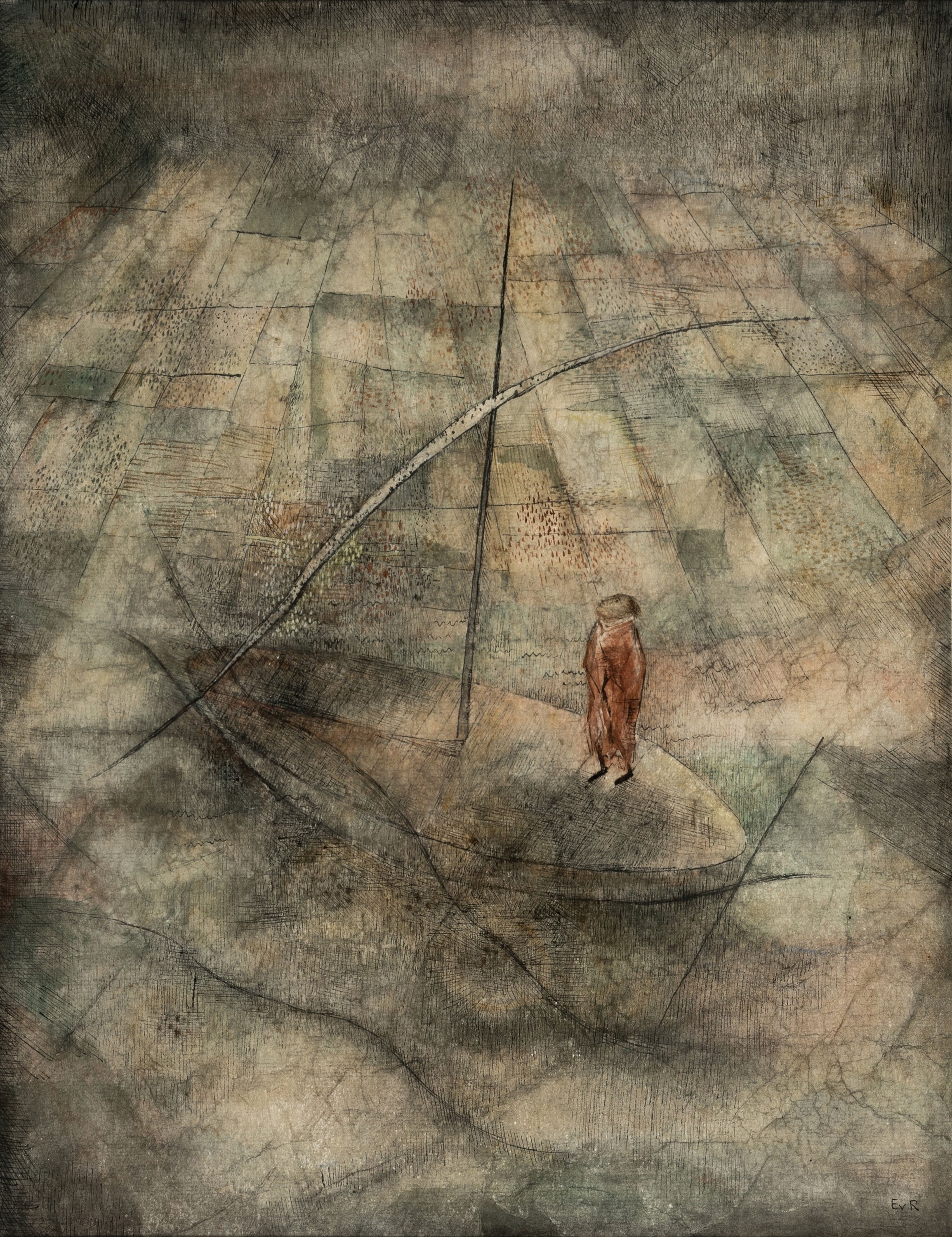 Etie van Rees, 1890-1973 Aerdenhout, Aquarell/Tusche auf Papier, Szene aus der Offenbarung, monogrammiert EvR, unter PP und Glas gerahmt, ca. 70x57 cm