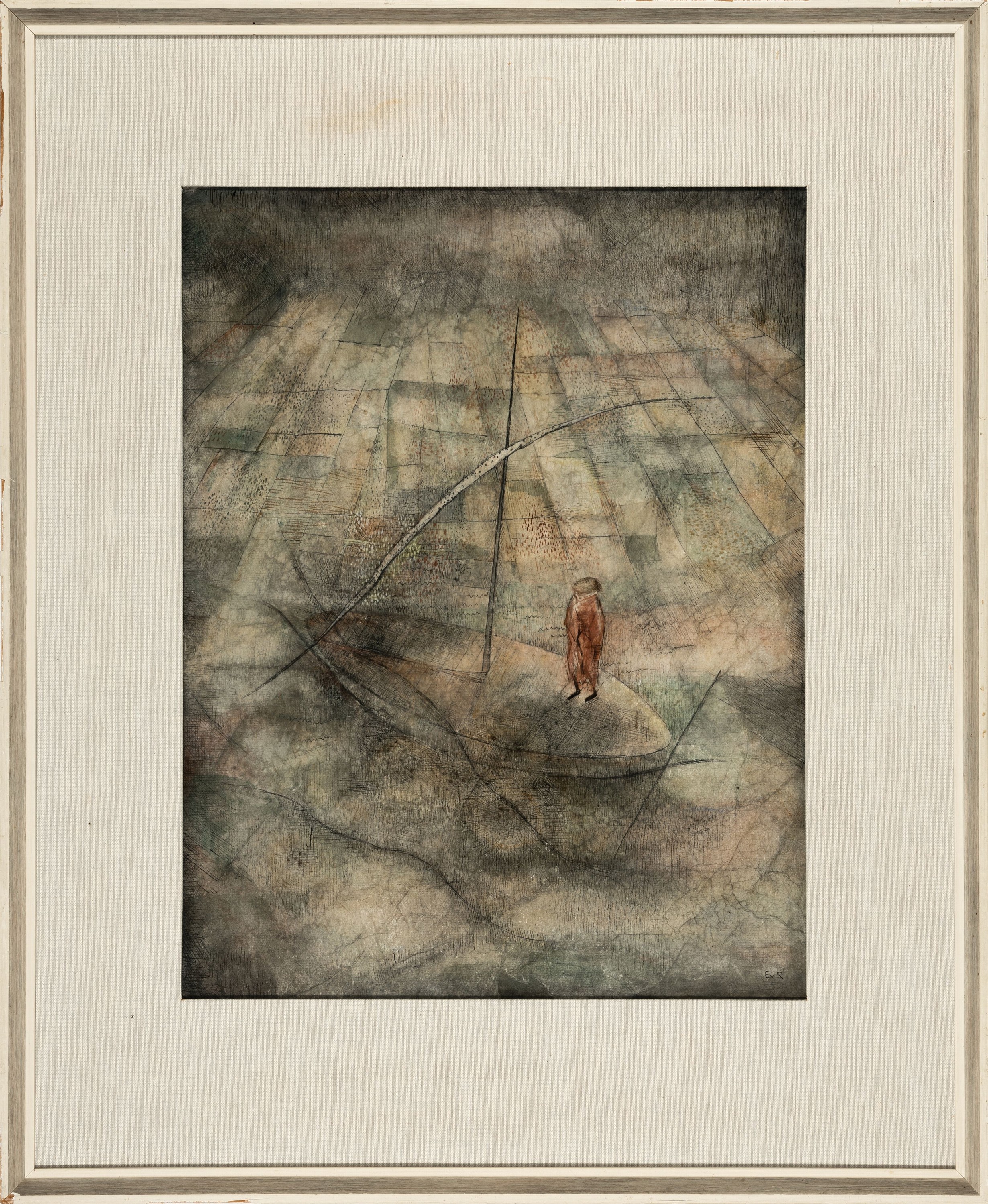 Detail k: Etie van Rees, 1890-1973 Aerdenhout, Aquarell/Tusche auf Papier, Szene aus der Offenbarung, monogrammiert EvR, unter PP und Glas gerahmt, ca. 70x57 cm