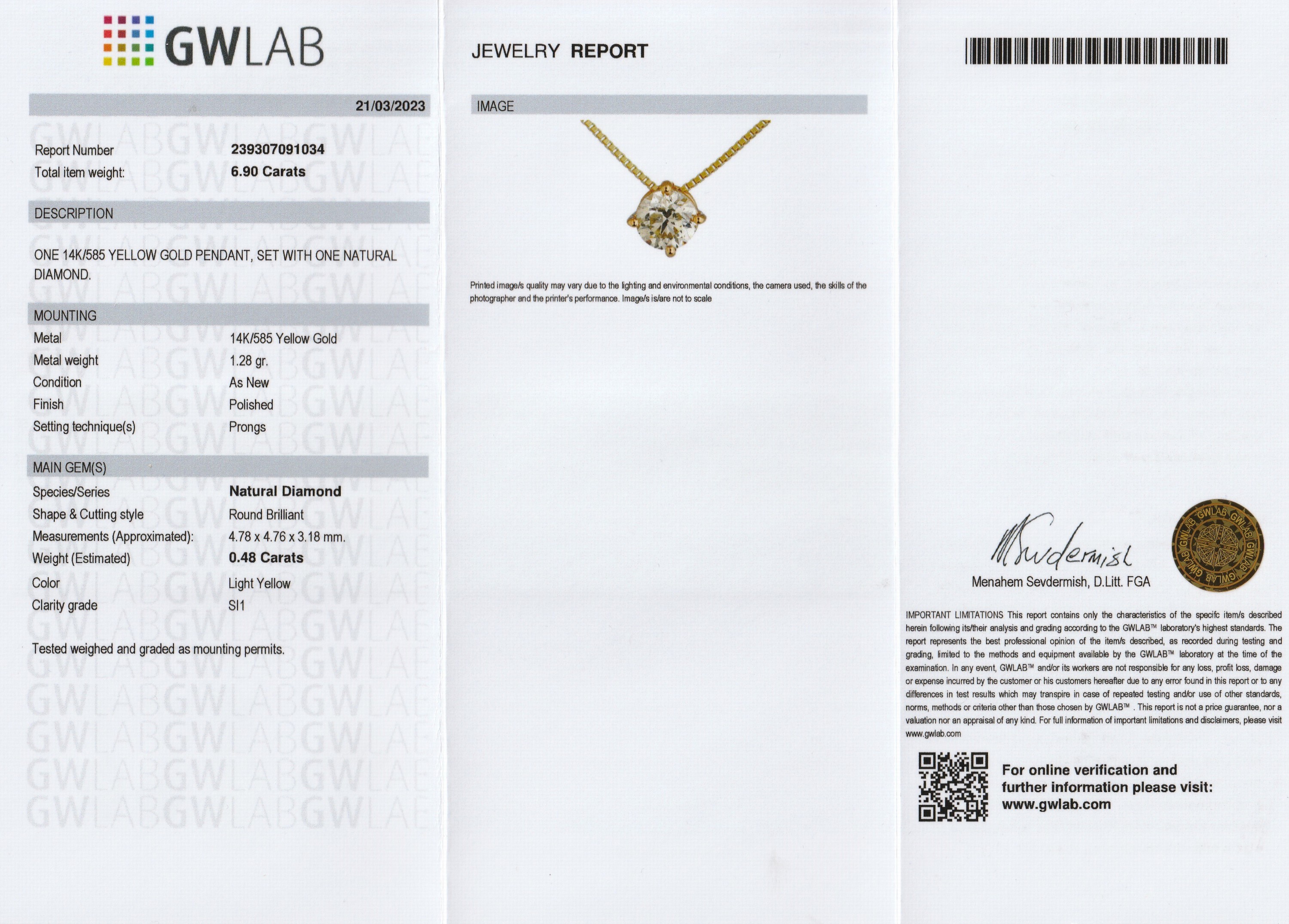 Detail a: 14 kt Gold Brillant-Anhänger, GG 585/000, Brillant ca. 0.48 ct Light Yellow/si1, an Kette, L. ca. 40 cm, Federringschließe, GWLAB Expertise anbei, ...