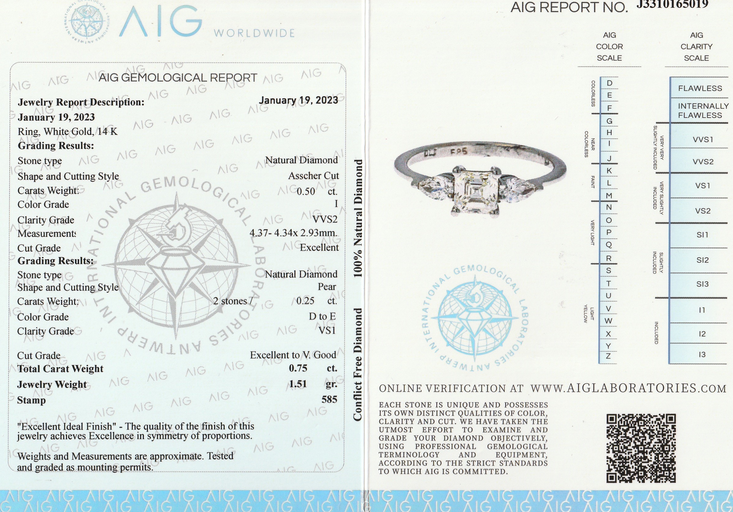 Detail a: 14 kt Gold Diamant-Ring, WG 585/000, mittiger Diamant im Asscher Cut ca. 0.50 ct l.get.Weiß(I)/vvs2, seitl. 2 Diamanttropfen zus. ca. 0.25 ct ...