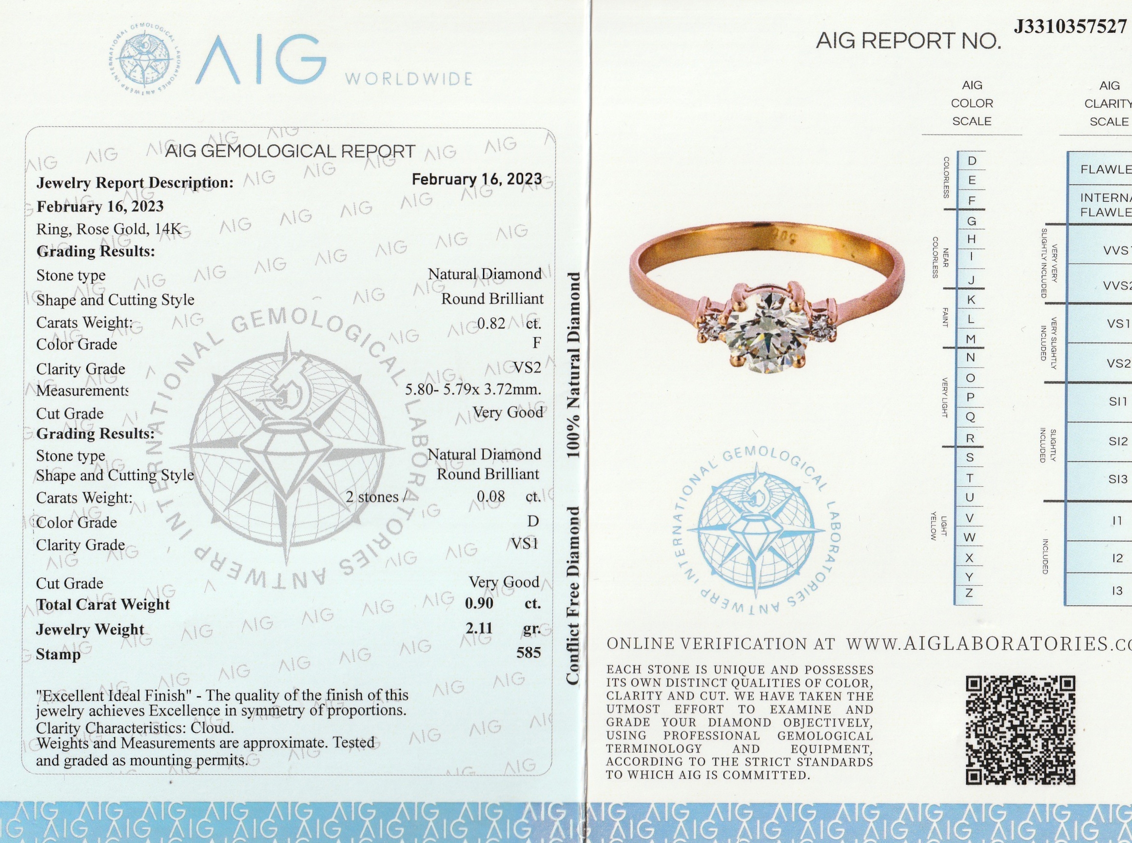 Detail a: 14 kt Gold Brillant-Ring, RoseG 585/000, Brillant ca. 0.82 ct feines Weiß(F)/vs2, seitl. 2 Brillanten zus. ca. 0.08 hochfeines Weiß(D)/si, RW 57, ...