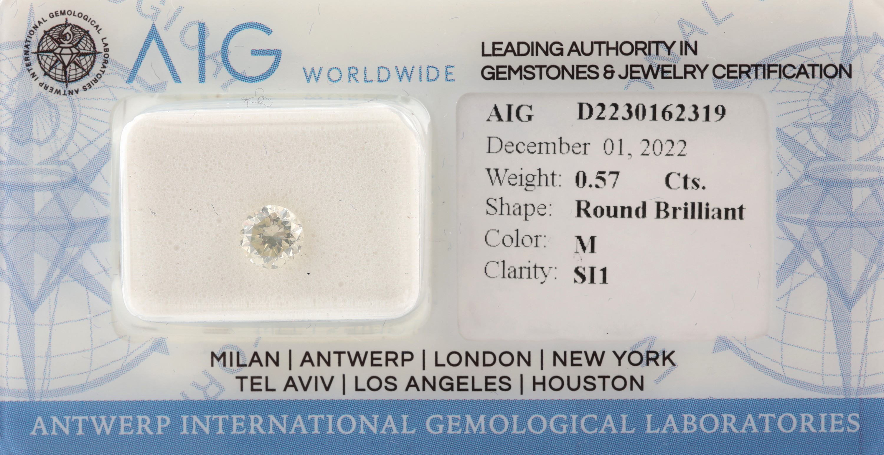 Loser Brillant, 0.57 ct get.Weiß(M)/si1, verschweißt, AIG Expertise anbei