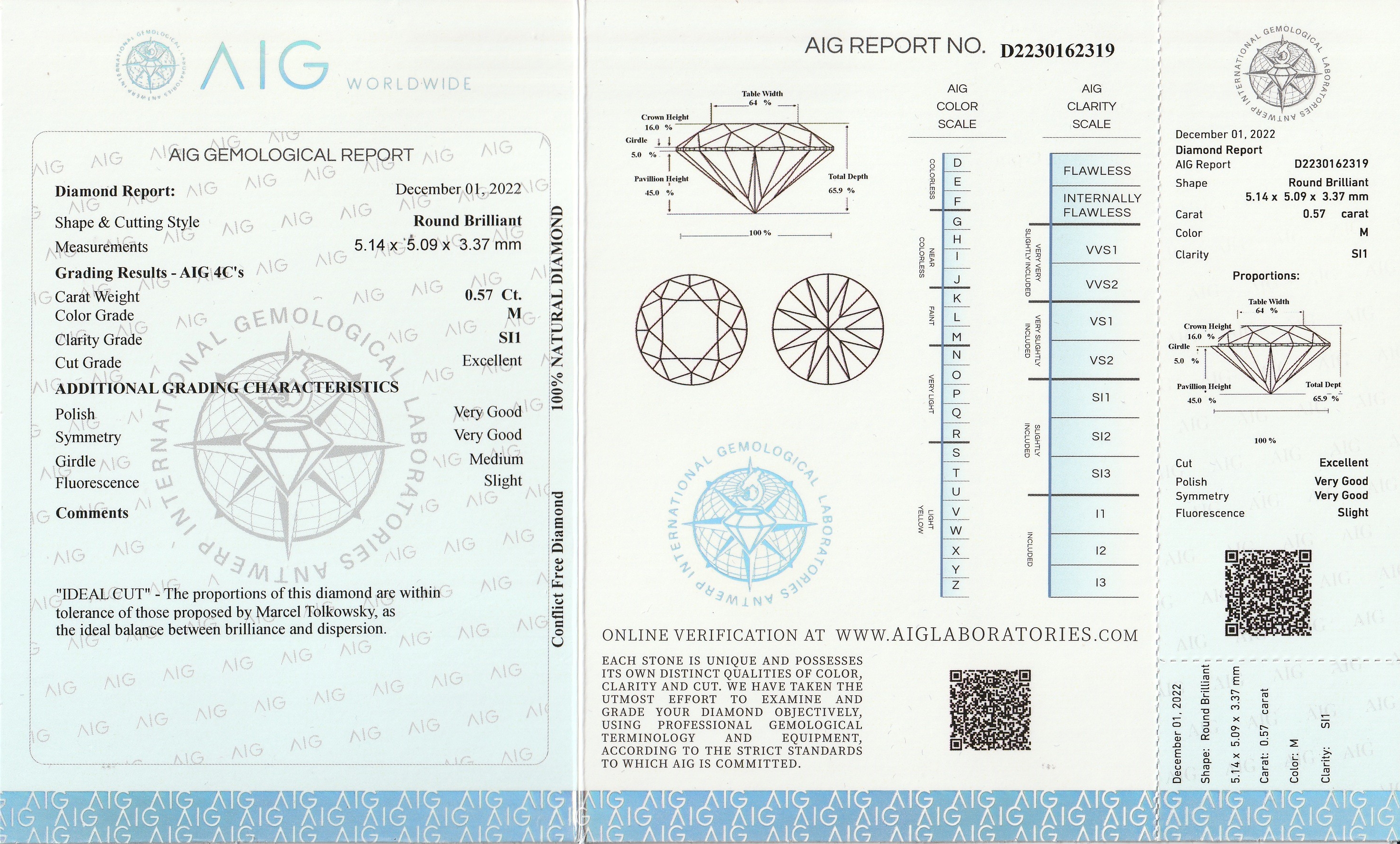 Detail a: Loser Brillant, 0.57 ct get.Weiß(M)/si1, verschweißt, AIG Expertise anbei