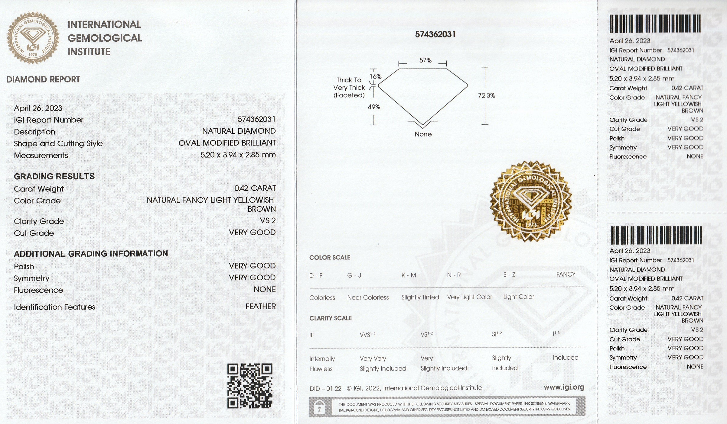 Detail a: Loser Diamant, ca. 0.42 ct nat. Fancy lightyellowish Brown/vs2, oval, verschweißt, IGI Expertise anbei
