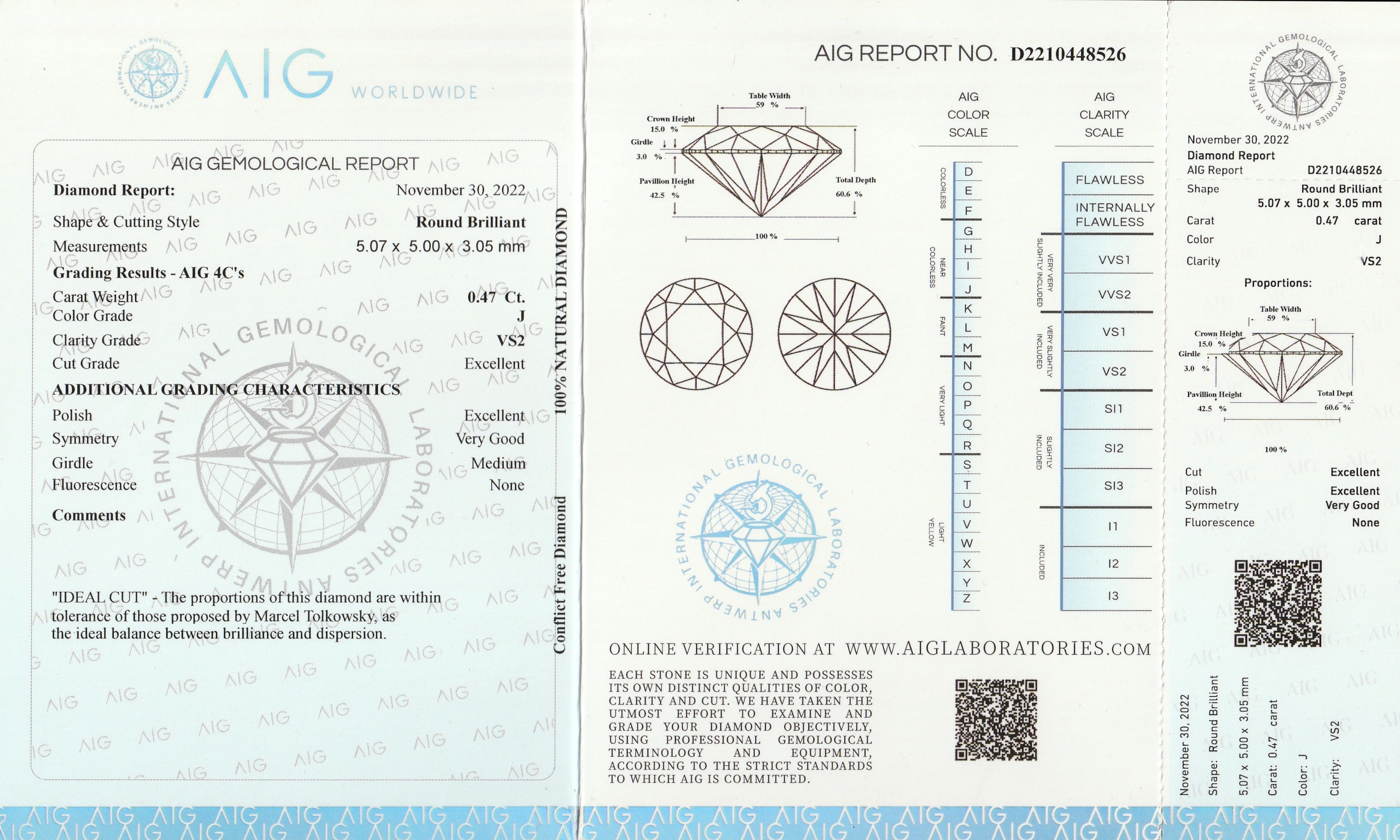 Detail a: Loser Brillant, ca. 0.47 ct l.get.Weiß (J)/vs2, verschweißt, AIG Expertise anbei