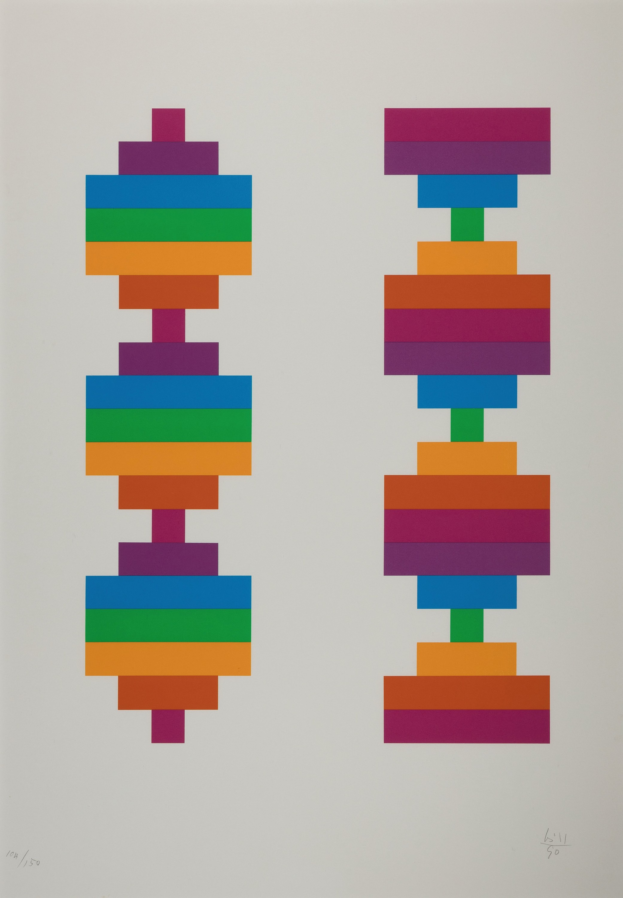 Max Bill, 1908 Winterthur-1994Berlin, Farbserigraphie "Endlose Treppe", 1990, handsigniert, Ed. 104/150, Blatt 84x59 cm, unter Glas 87x62 ...