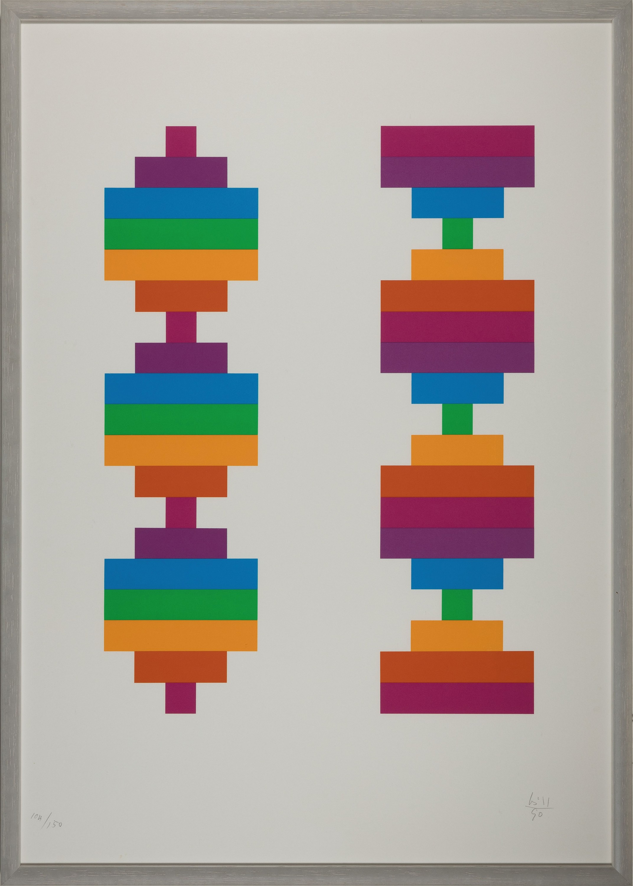 Detail k: Max Bill, 1908 Winterthur-1994Berlin, Farbserigraphie "Endlose Treppe", 1990, handsigniert, Ed. 104/150, Blatt 84x59 cm, unter Glas 87x62 ...