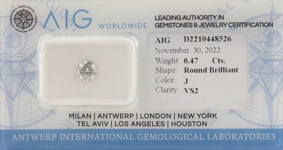 Image Loose brilliant, approx. 0.47 ct , Crystal (J)/vs2, sealed, AIG expertise attached ...