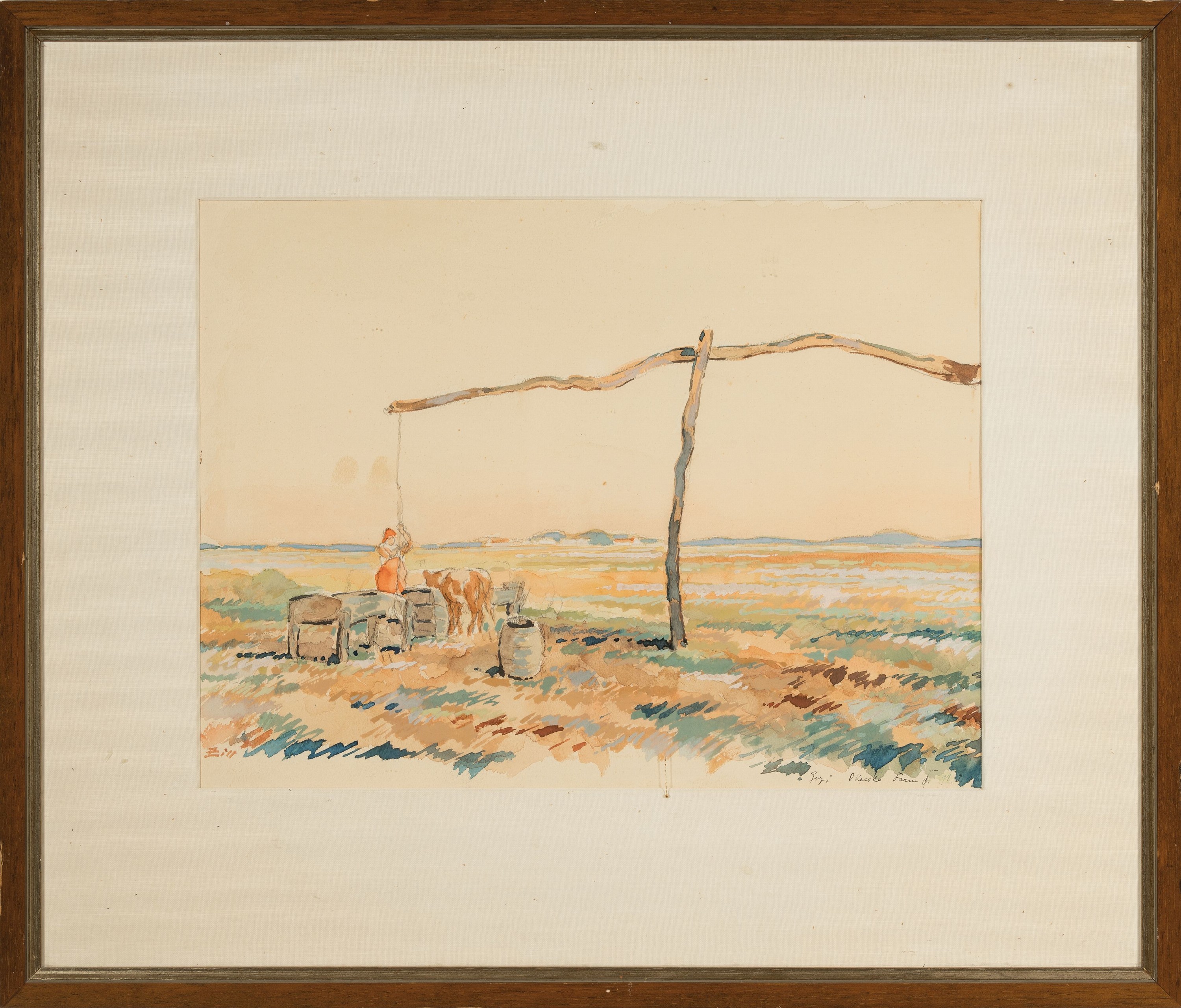 Detail p: Rudolf Gerhard Zill, 1913 Leipzig-2007, 2 Aquarelle und eine Tuschezeichnung, Bäuerin beim Butter stampfen, 1933; Bäuerin am Kran; Bildnis zweier ...