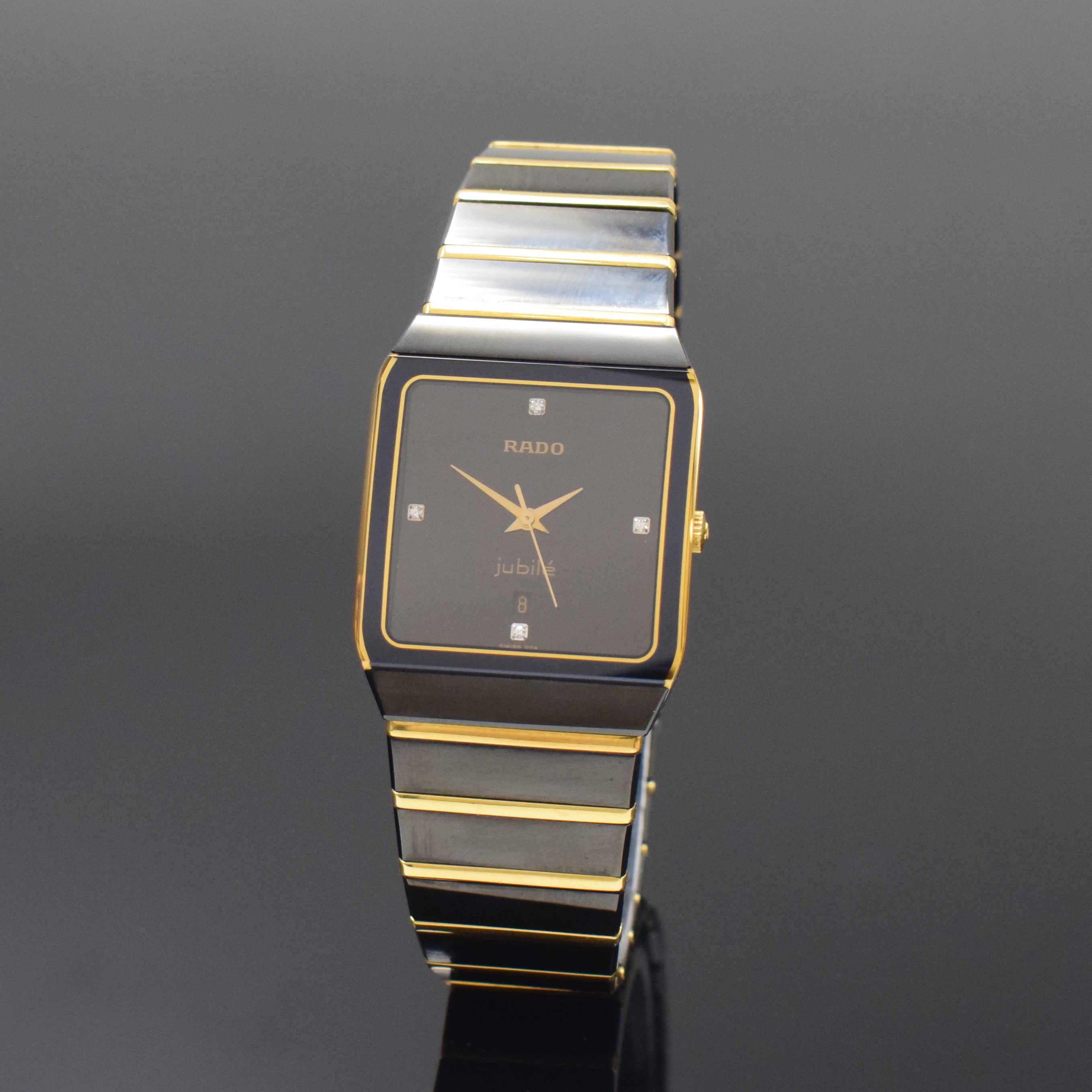 RADO Jubile Armbanduhr Referenz 152.0398.3, Schweiz um 1995, quarz, Edelstahlgeh., Boden aufgedr., Keramik-Gliederband z. T. m. Gold verz., dopp. ...