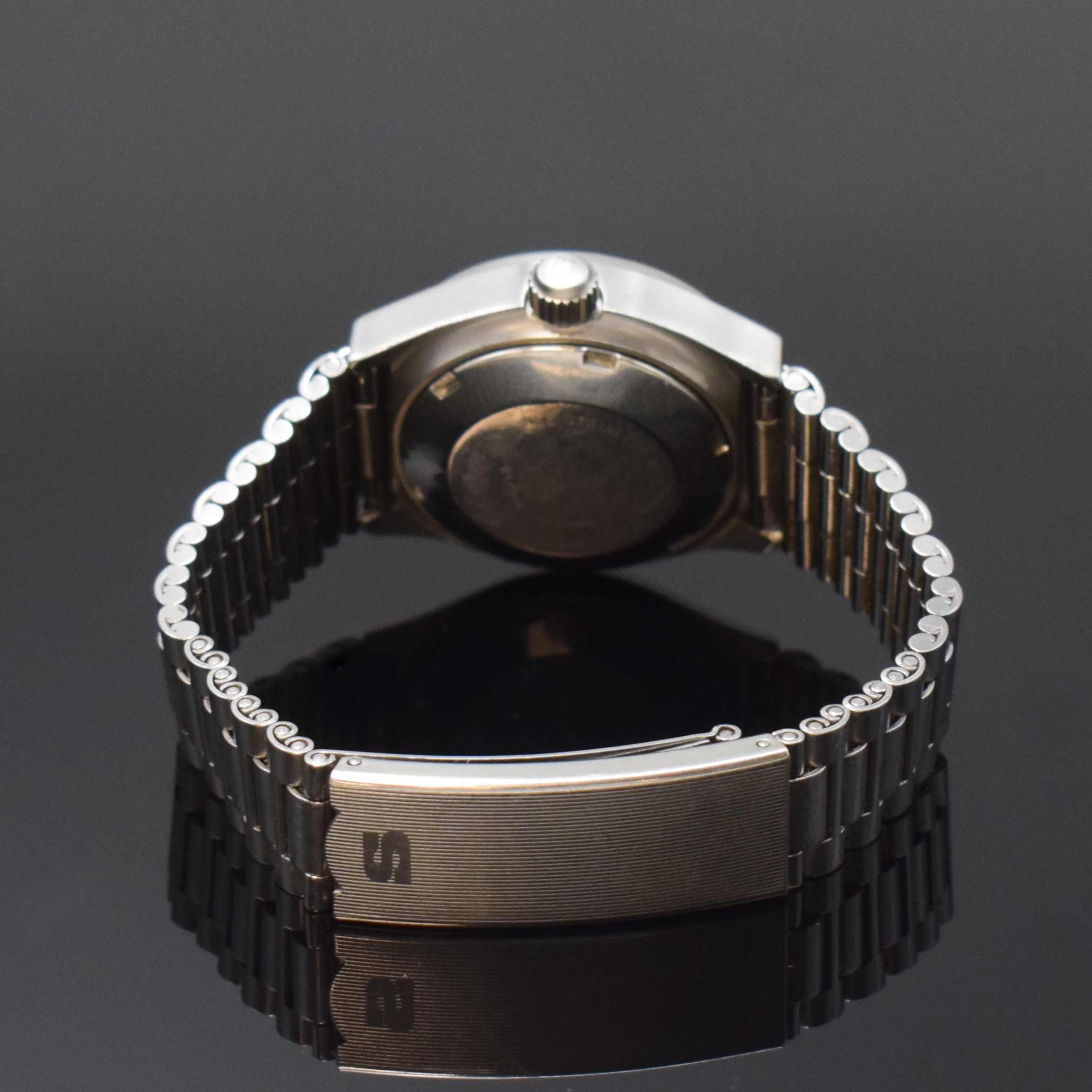Detail b: SINN seltene kleine Armbanduhr in Stahl, Schweiz um 1990, Automatik, orig. Gliederband inkl. Faltschl., Boden m. Gravur u. Krone verschr., schwarzes ...