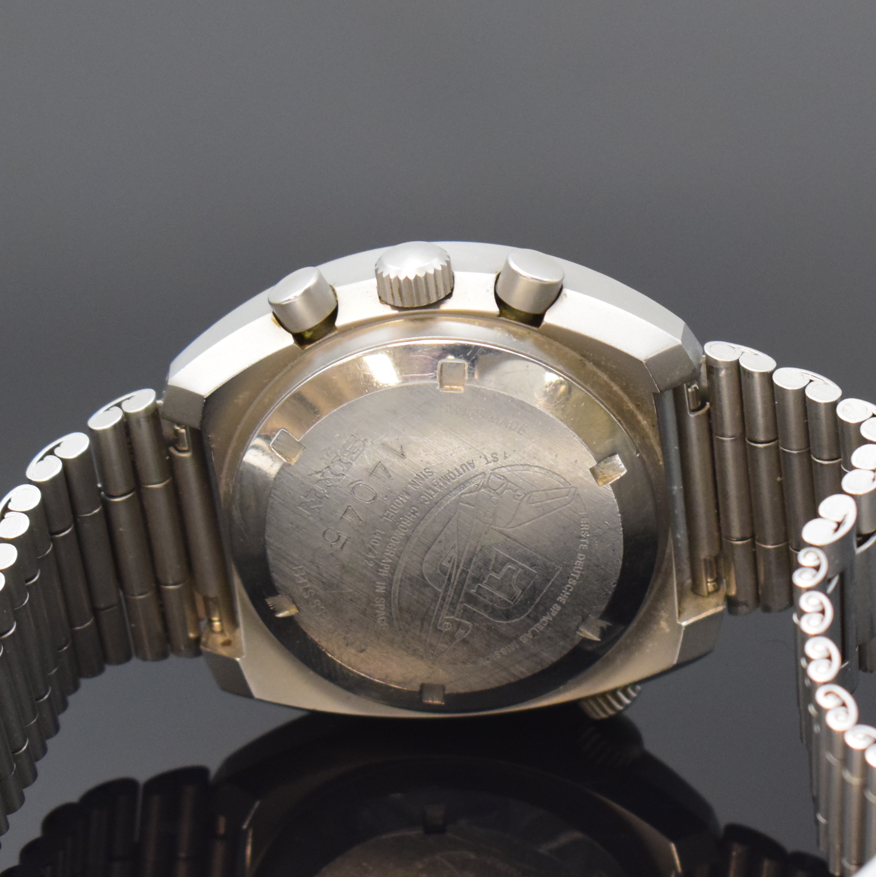 Detail e: SINN Herrenarmbanduhr mit Chronograph Referenz 140/42 anlässlich der ersten deutschen Spacelab Mission, Schweiz/Deutschland um 1990, Automatik, ...