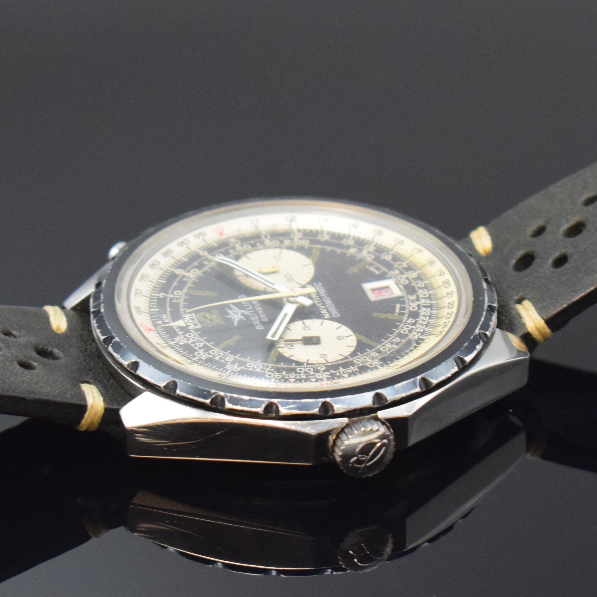 Detail c: BREITLING Armbandchronograph Navitimer Chrono-Matic Referenz 1806, Schweiz um 1970, Automatik, verschr. Stahlgeh. inkl. Lederband m. orig. Dornschl., ...