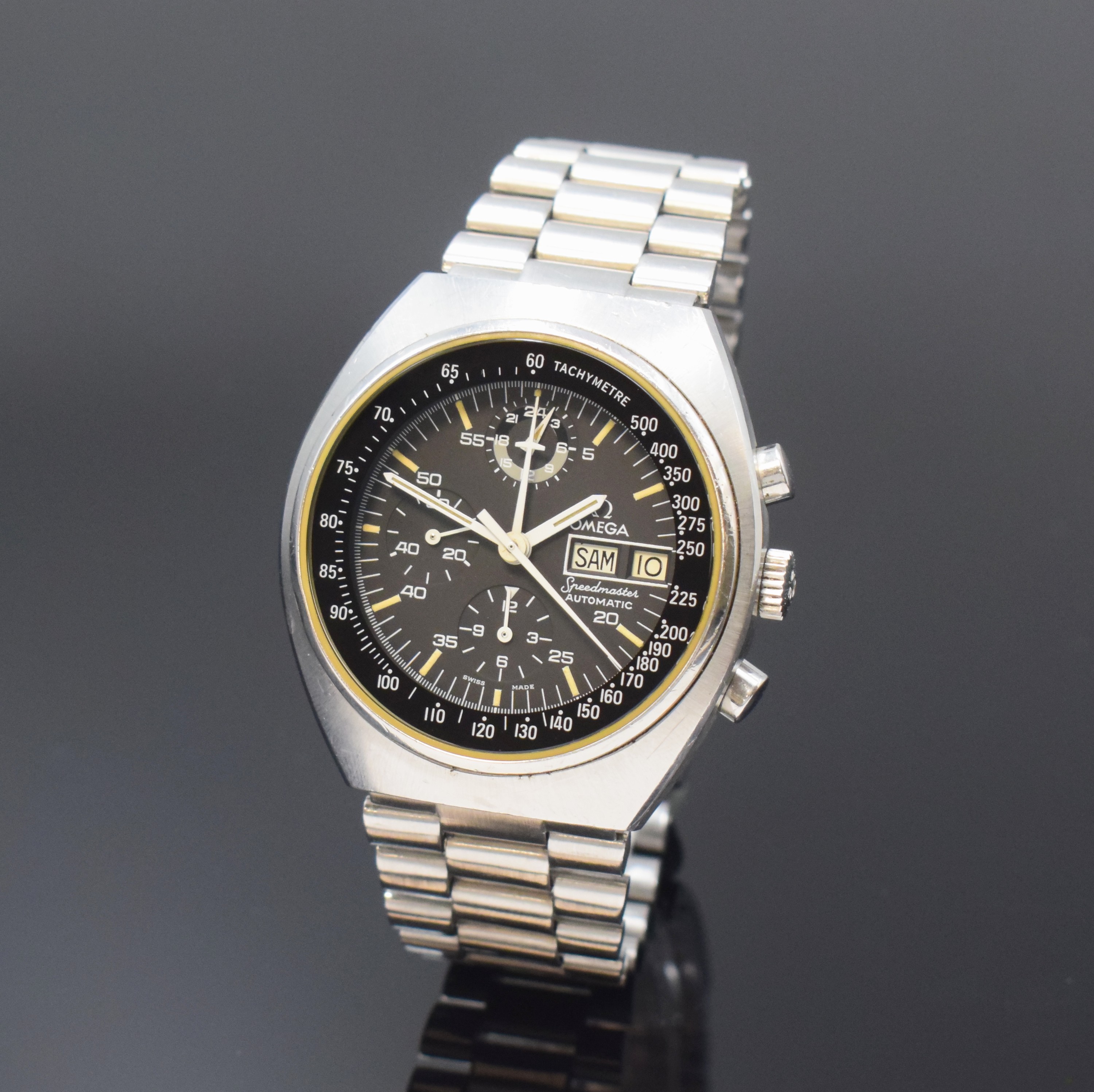OMEGA Speedmaster Armbandchronograph sogenannte Mark 4,5 Referenz 176.0012, Schweiz um 1979, Automatik, verschr. Geh. inkl. orig. Gliederband m. ...