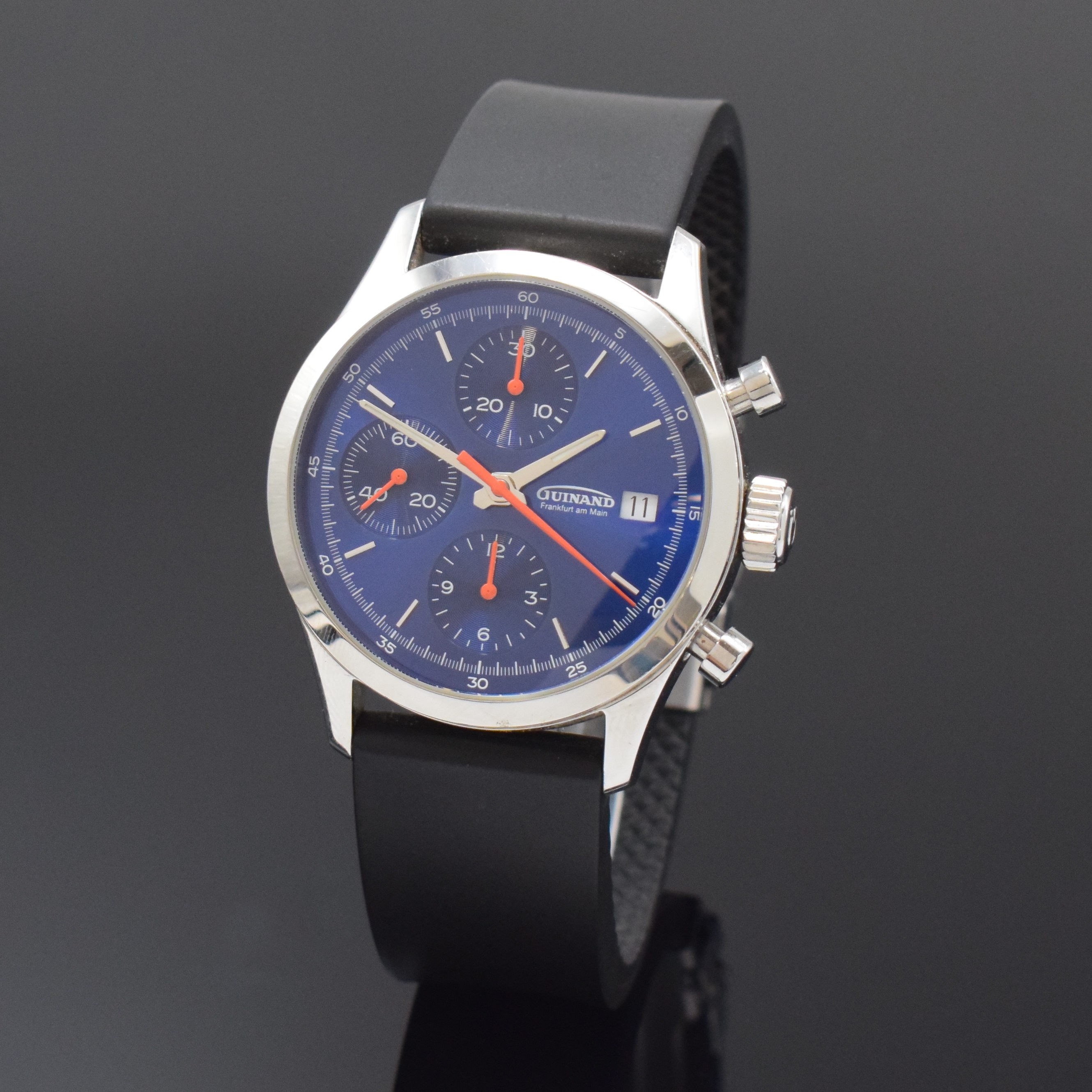 GUINAND auf 15 Stück limitierter Armbandchronograph Jubilee Edition in Stahl Referenz 155, Schweiz um 2020, Automatik, beids. vergl. Geh. inkl. ...
