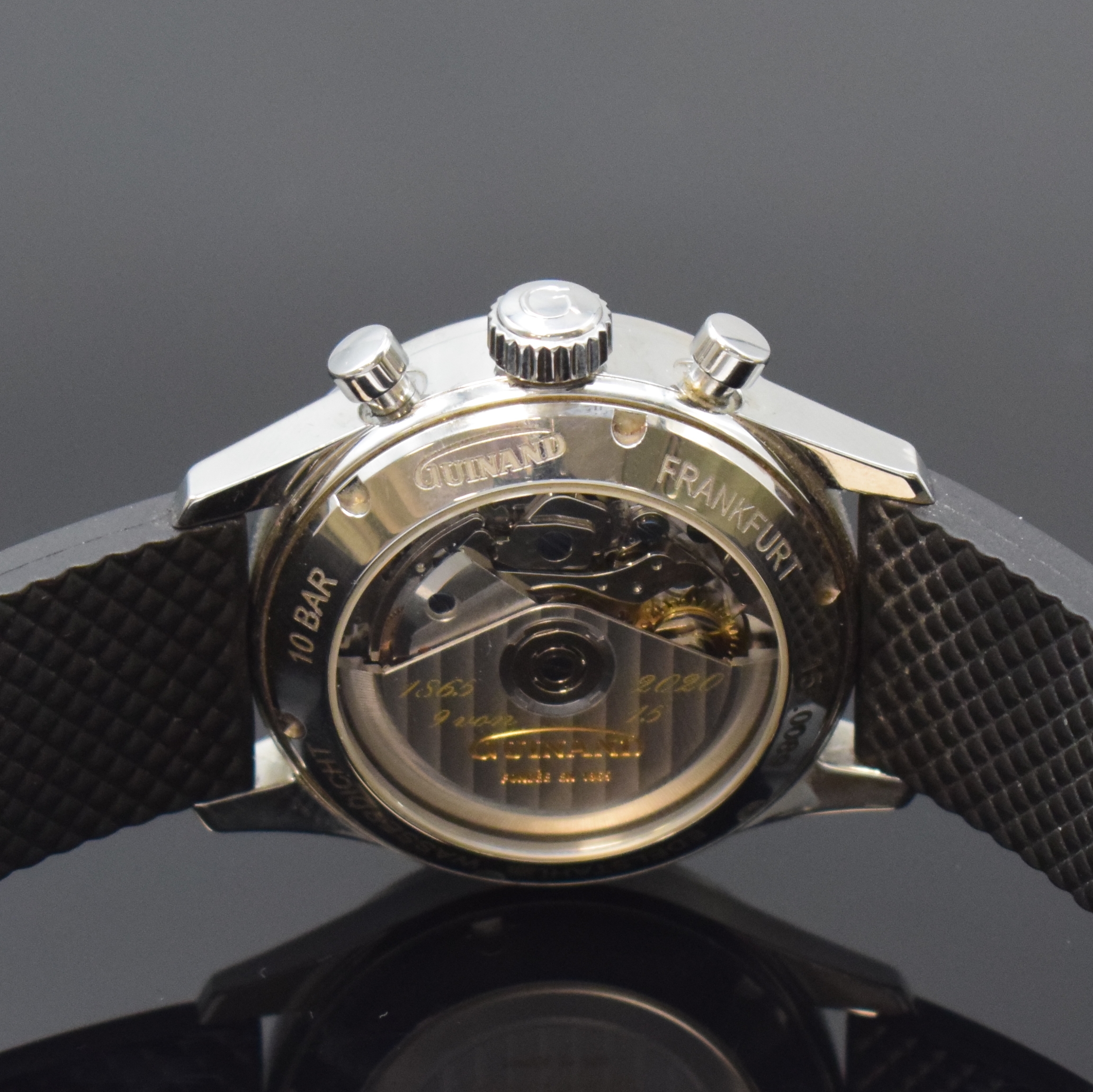 Detail d: GUINAND auf 15 Stück limitierter Armbandchronograph Jubilee Edition in Stahl Referenz 155, Schweiz um 2020, Automatik, beids. vergl. Geh. inkl. ...