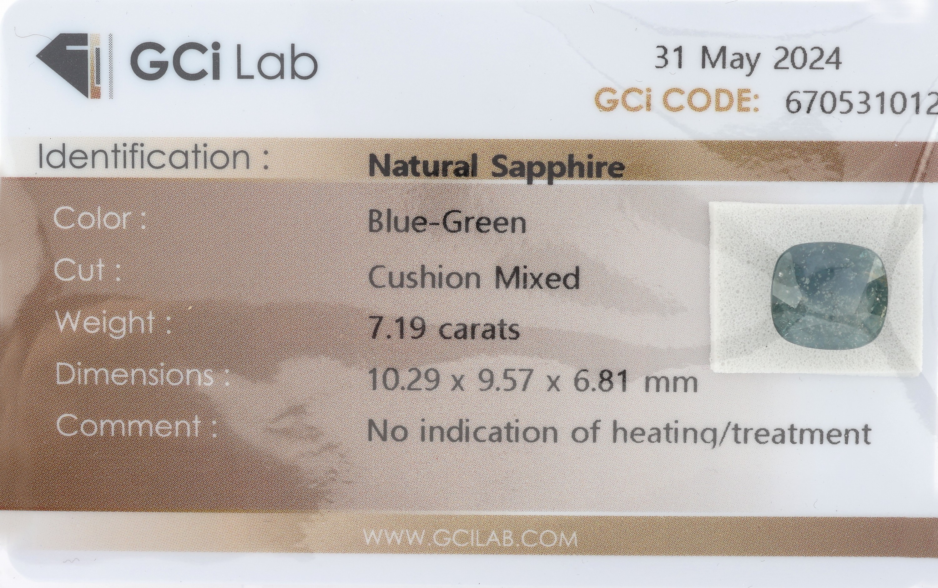 Loser Saphir, blue-green, 7.19 ct, mixed Cushion Cut, eingeschweisst, GCiLab-Expertise