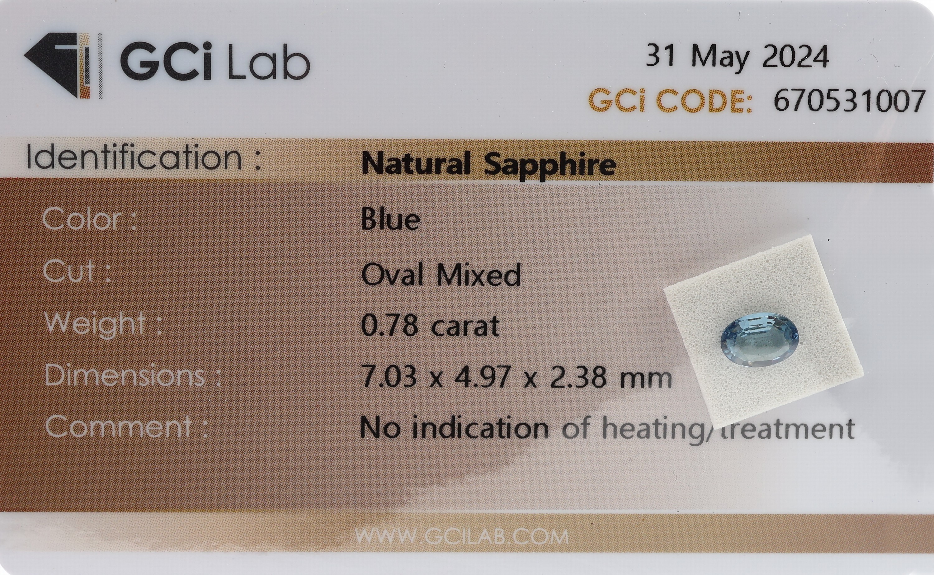 Detail a: Lot 2 lose Saphire, ovalfacett., 1 x 0.78 ct, 1 x 0.85 ct, jeweils eingeschweisst, GCi Lab Expertise, keine Anzeichen von Farb- und Hitzebehandlung