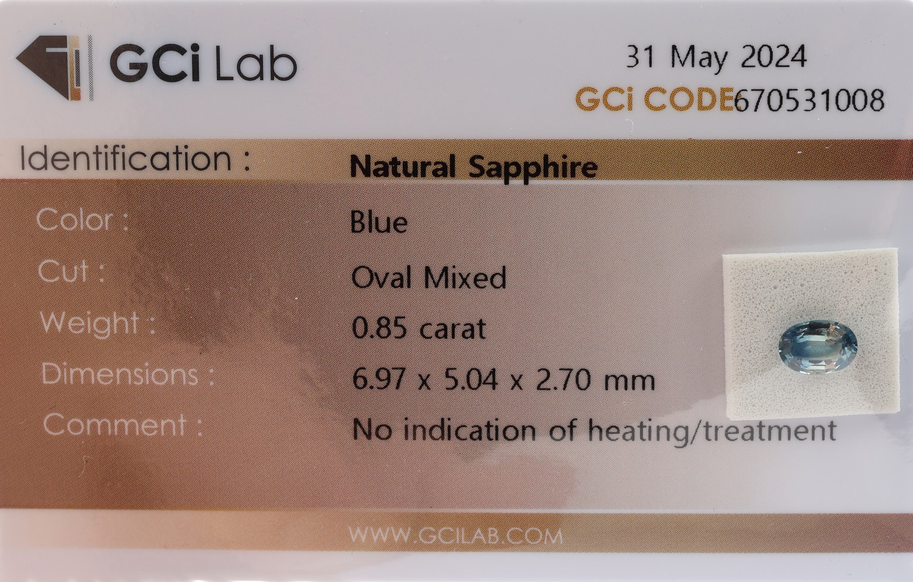Detail b: Lot 2 lose Saphire, ovalfacett., 1 x 0.78 ct, 1 x 0.85 ct, jeweils eingeschweisst, GCi Lab Expertise, keine Anzeichen von Farb- und Hitzebehandlung