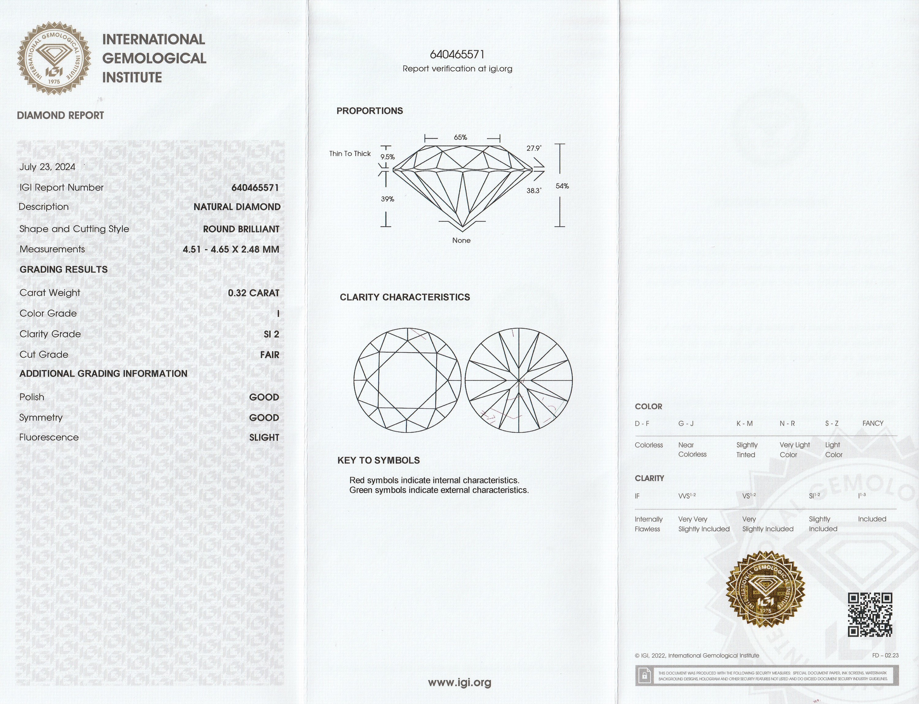 Detail a: Loser Brillant, 0.32 ct l.get.Weiß(I)/si2, eingeschweißt, IGI-Expertise