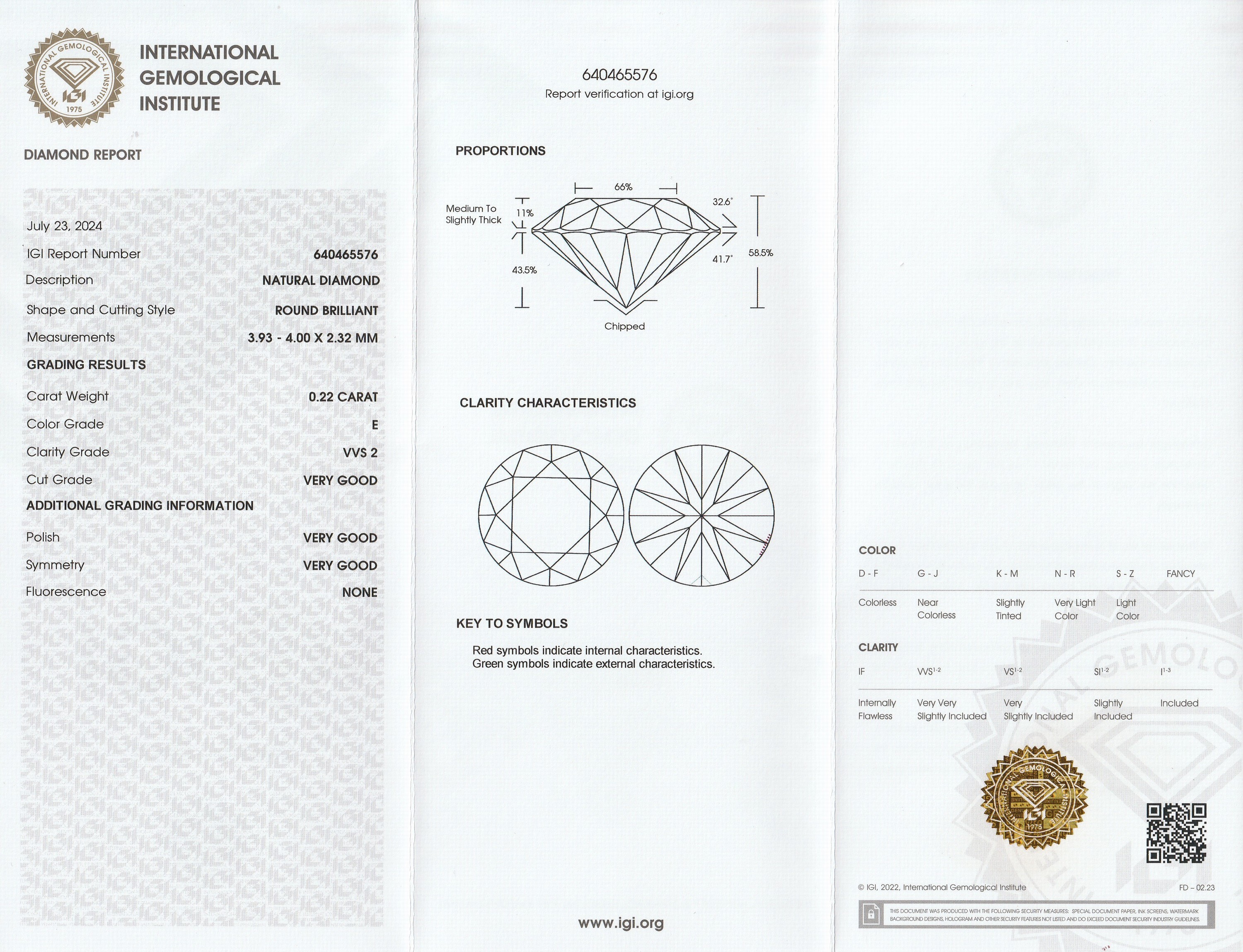 Detail a: Loser Brillant, 0.22 ct, hochfeines Weiss(E)/vvs2, eingeschweisst, mit IGI-Expertise