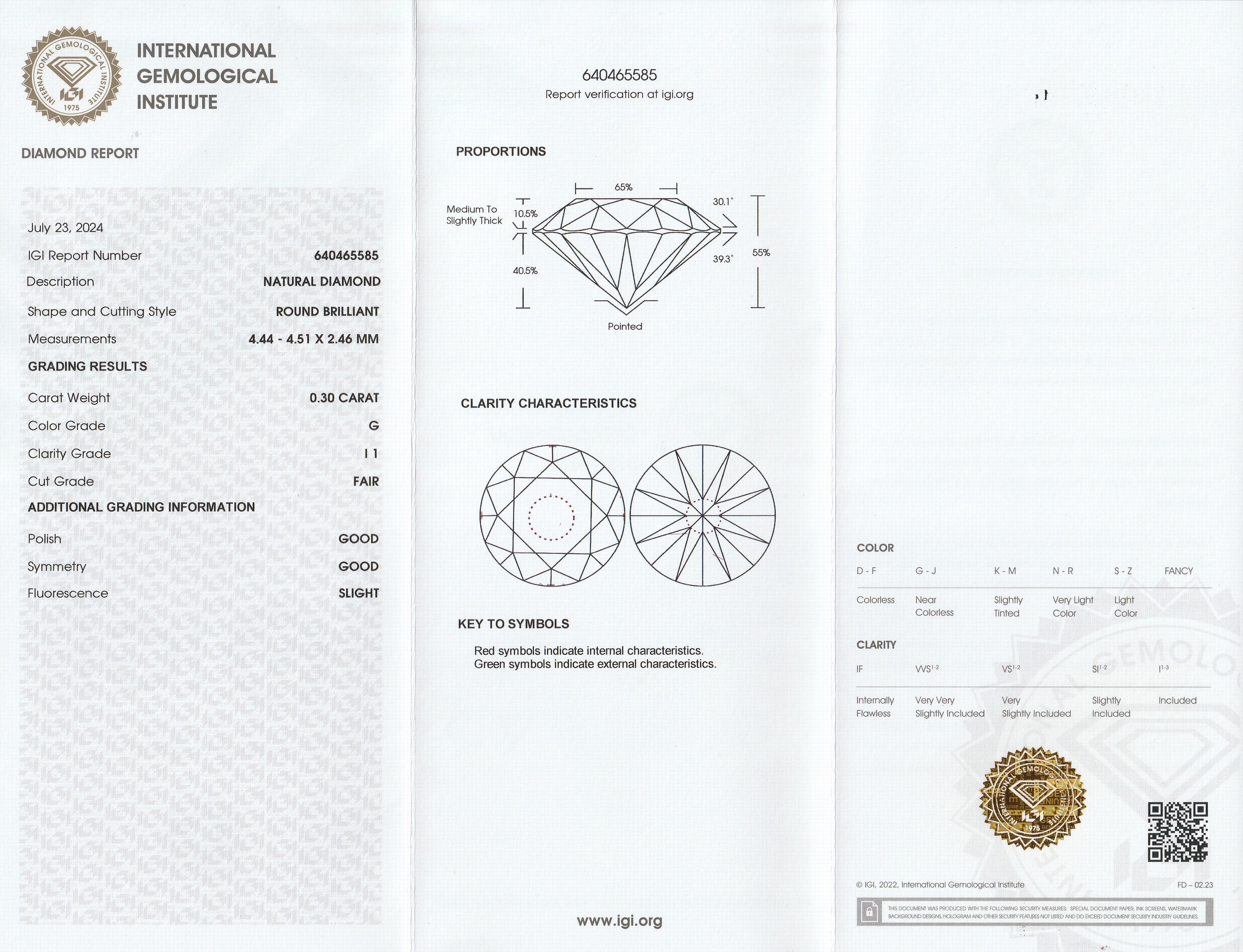 Detail a: Loser Brillant, 0.30 ct feines Weiss(G)/p1, eingeschweisst, mit IGI-Expertise