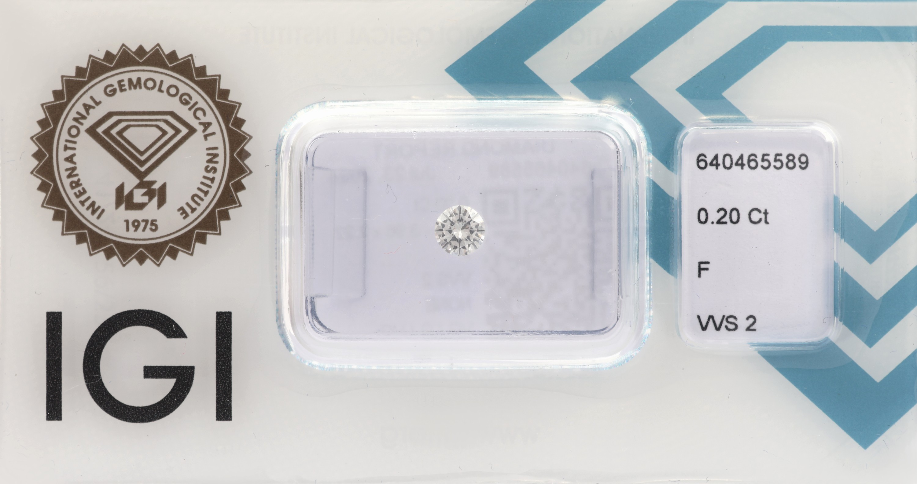 Loser Brillant, 0.20 ct feines Weiss+(F)/vvs2, eingeschweisst, mit IGI -Expertise