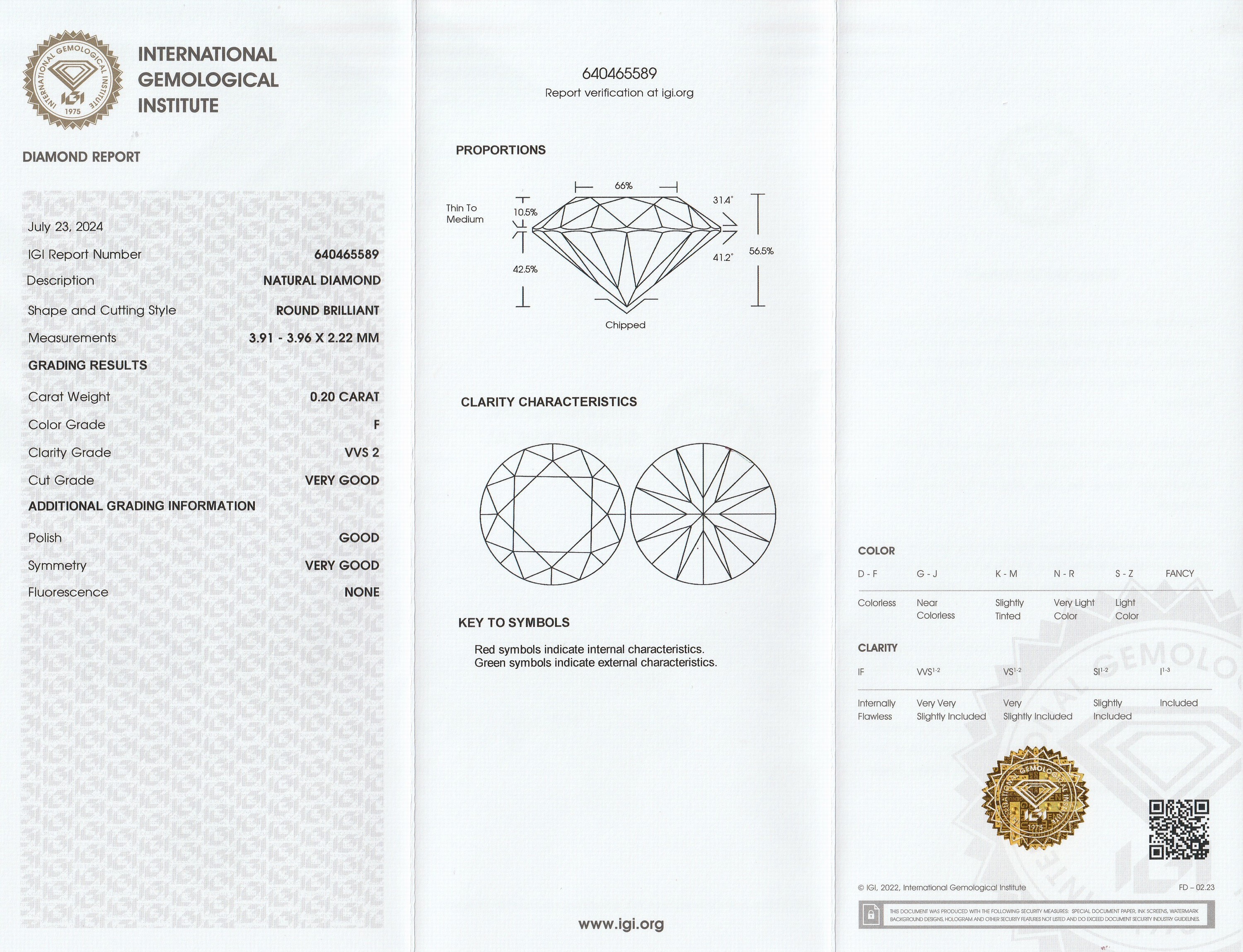 Detail a: Loser Brillant, 0.20 ct feines Weiss+(F)/vvs2, eingeschweisst, mit IGI -Expertise