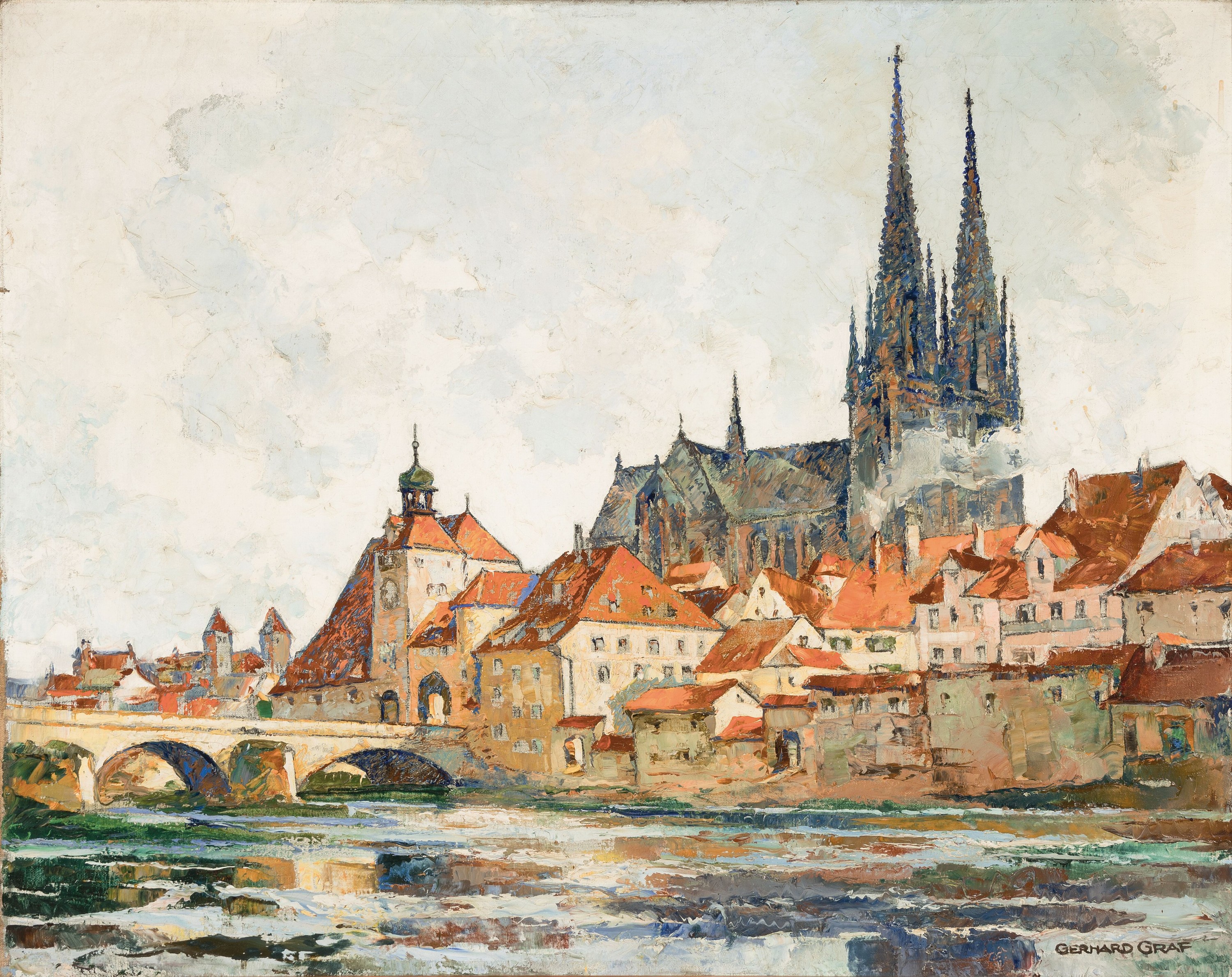 Gerhard Graf, 1883 Berlin-1958 Stockholm, Ansicht aus Regensburg, Öl/Lwd, rechts unten signiert, ca. 70x88cm, R. ca. 80x98cm