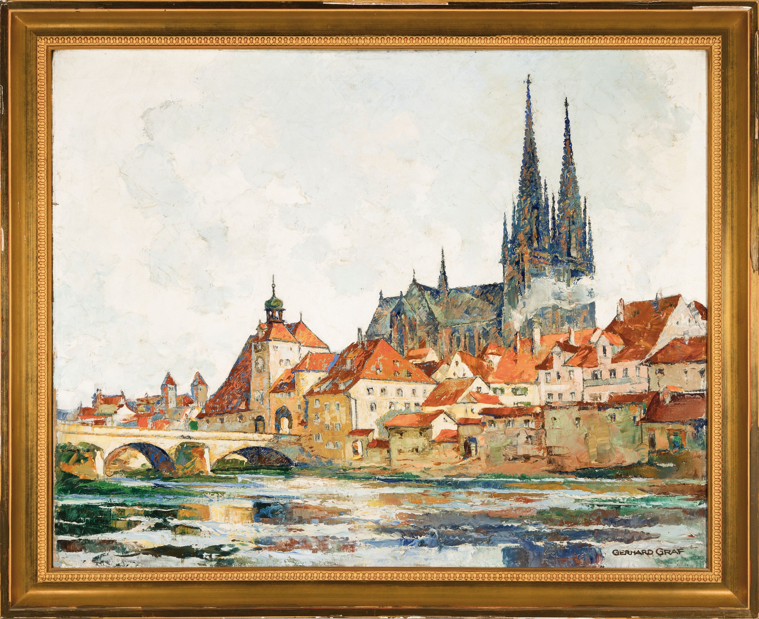 Detail k: Gerhard Graf, 1883 Berlin-1958 Stockholm, Ansicht aus Regensburg, Öl/Lwd, rechts unten signiert, ca. 70x88cm, R. ca. 80x98cm
