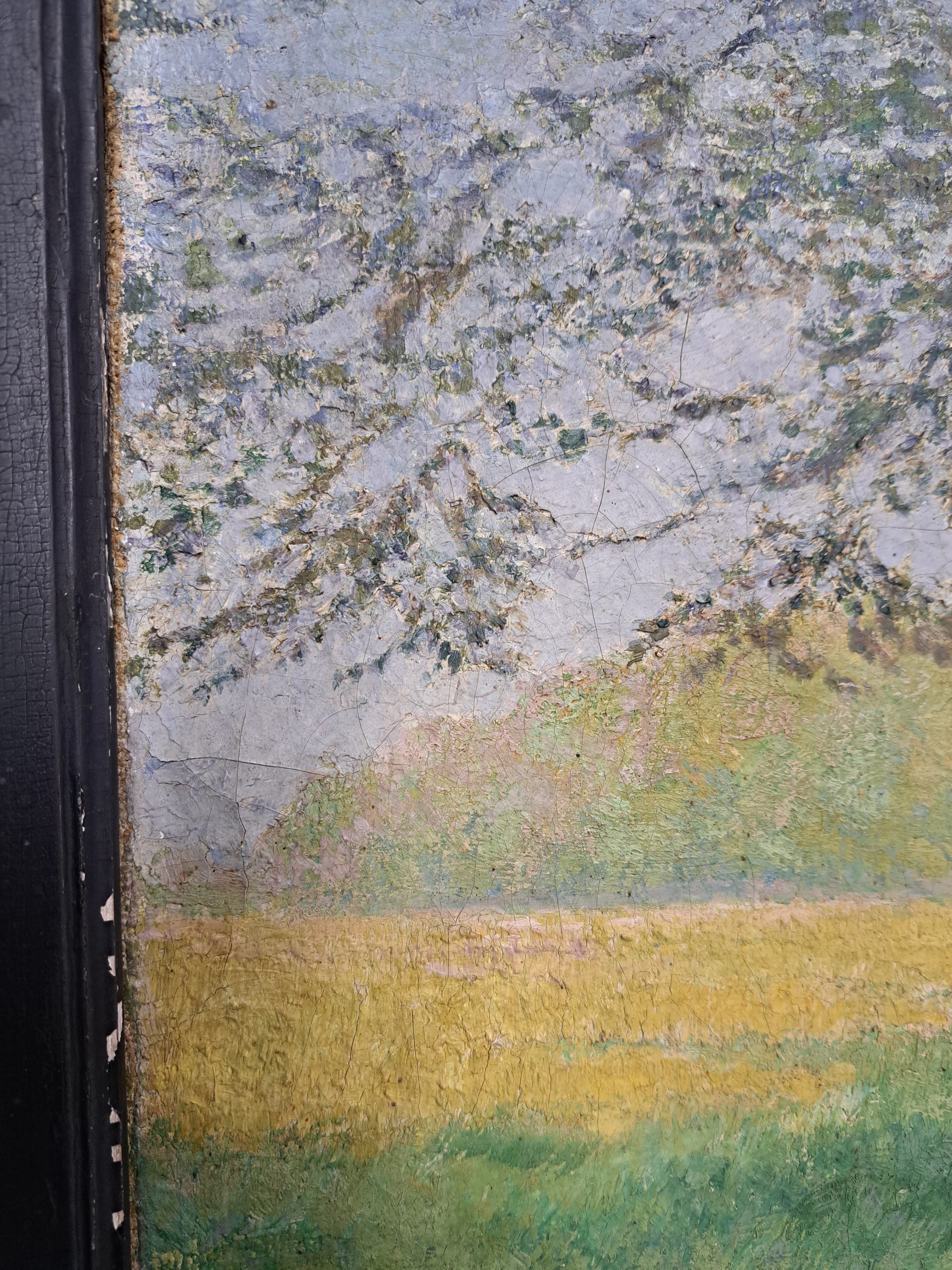 Detail b: Arthur Illies, 1870 Hamburg-1952 Lüneburg, Sommerliche Landschaft mit Bachlauf, Bäumen und Wiesen, Öl/Lwd, impressionistische Malweise, rechts ...