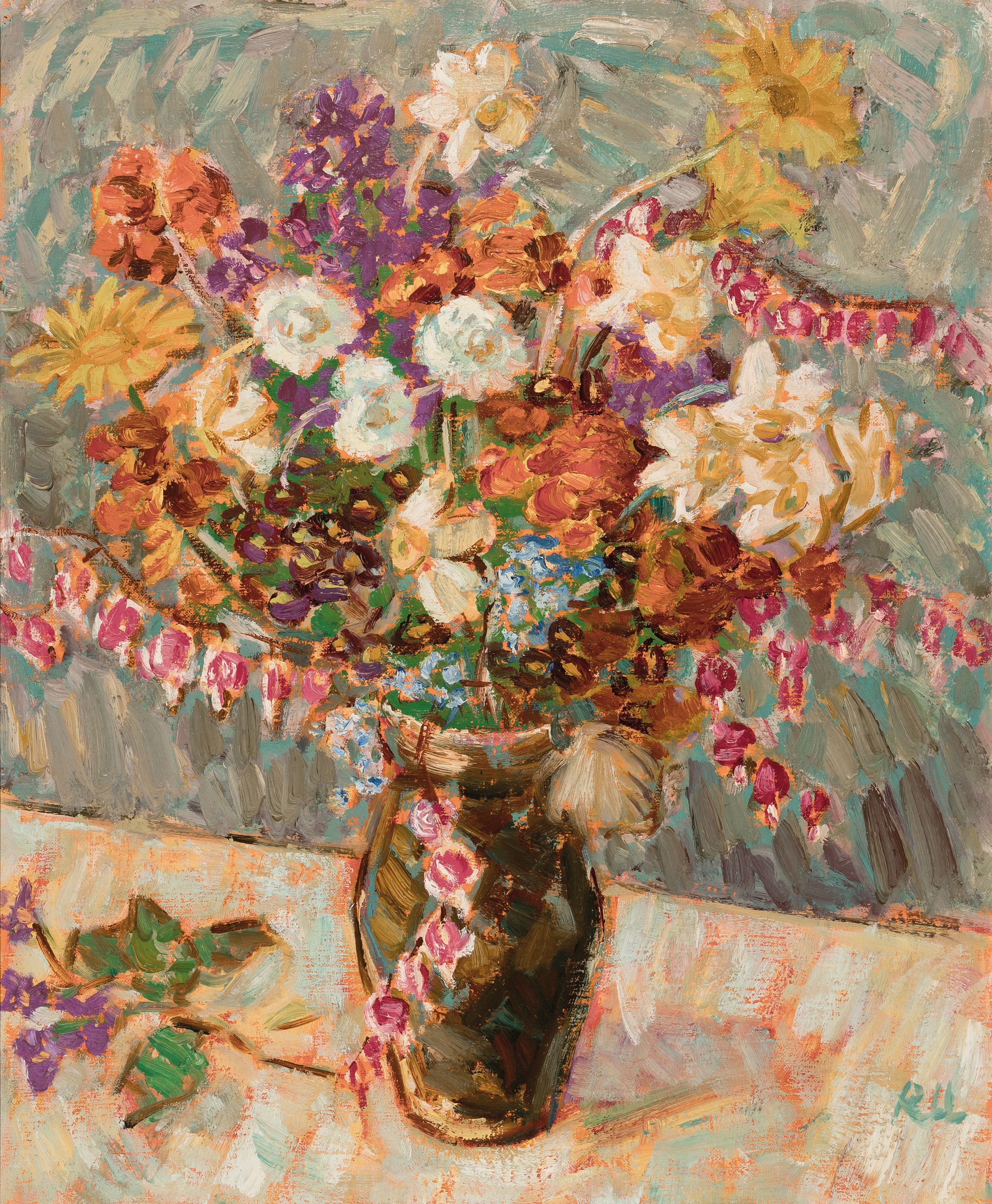 Rolf Müller-Landau, 1903 Kayingchow-1956 Bad Bergzabern, Blumenstillleben, Öl/Lwd, rechts unten monogr., ca. 60x50cm, R. ca. 69x59cm, ca. 71x86cm