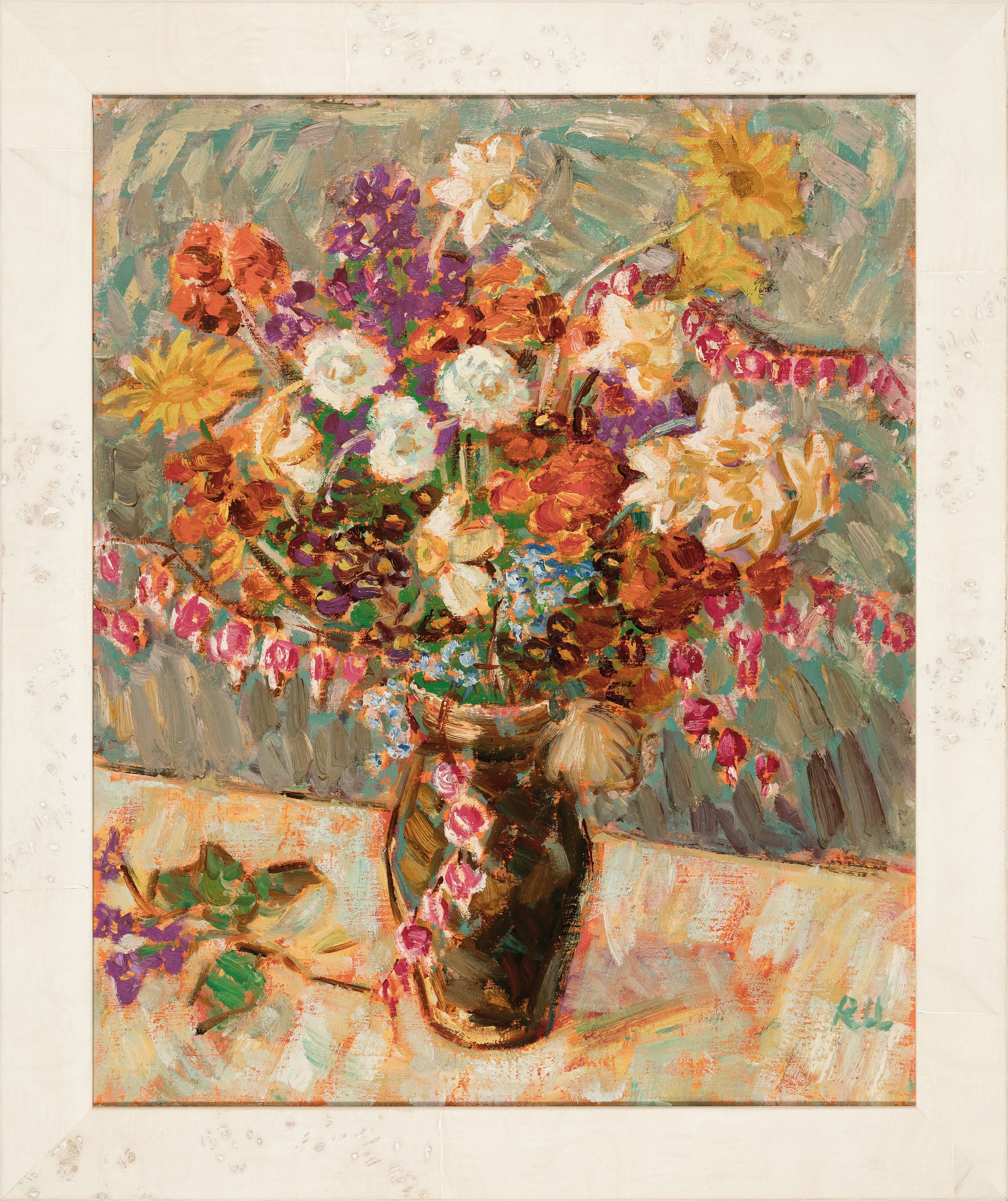 Detail k: Rolf Müller-Landau, 1903 Kayingchow-1956 Bad Bergzabern, Blumenstillleben, Öl/Lwd, rechts unten monogr., ca. 60x50cm, R. ca. 69x59cm, ca. 71x86cm