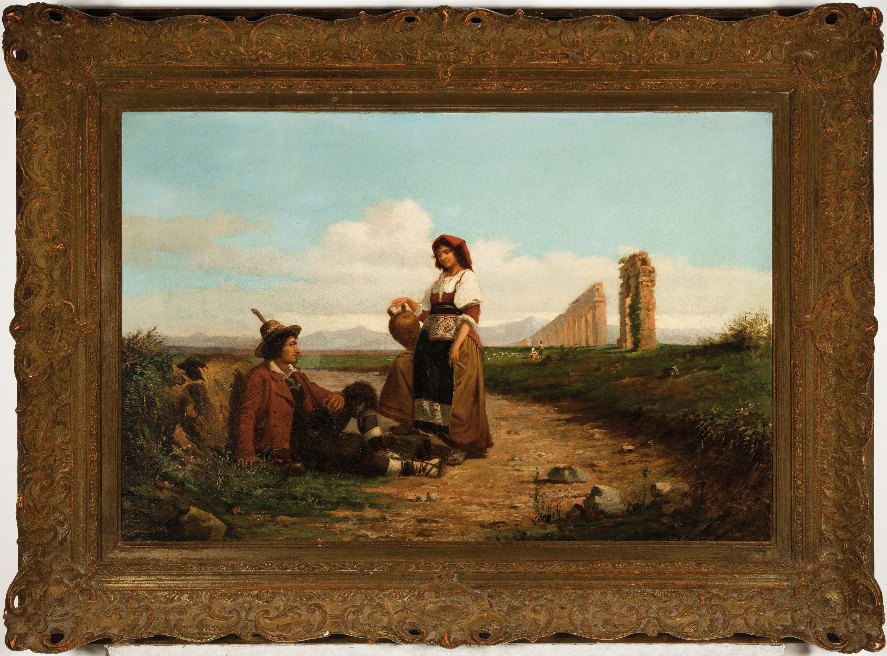 Detail k: Alessandro Rinaldi, 1839-1890, Rastendes Paar in italienischer Landschaft, Öl/Lwd, links unten sign., ca. 50x75cm, R. ca. 72x97cm