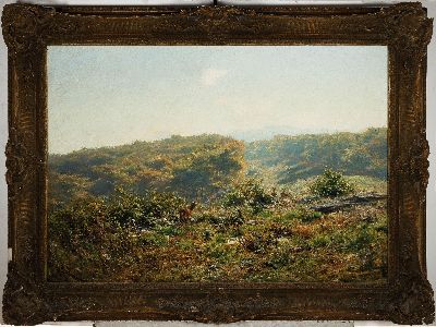 26821228k - Hermann Ottomar Herzog, 1832-1932, Weite hügelige Landschaft mit Rehen, ...