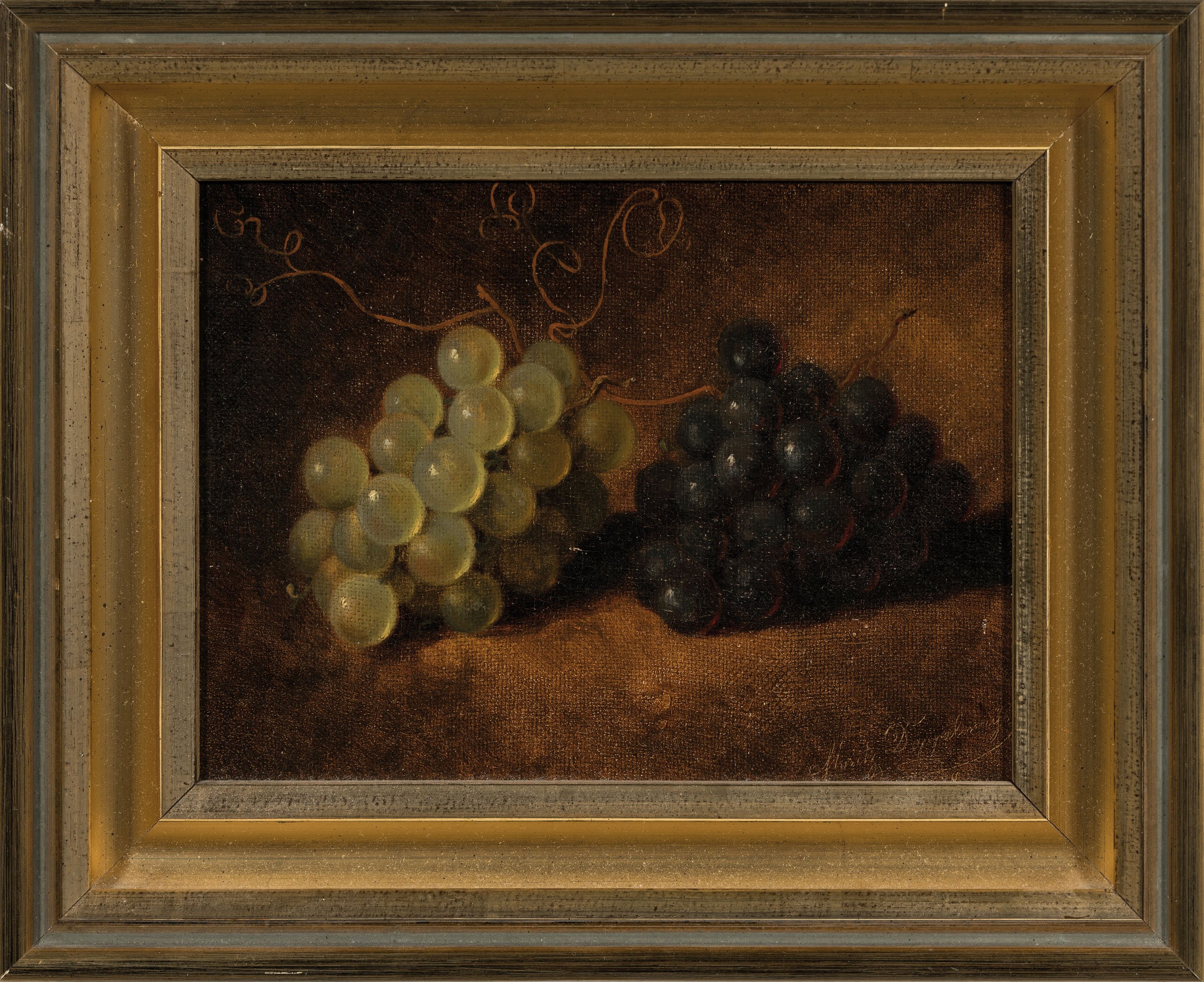 Detail k: Moritz Doppelmayer, 19. Jahrhunderts, Stillleben mit Trauben, Öl/Malkarton, re. u. signiert, ca. 17.5 x 23 cm, Rahmen